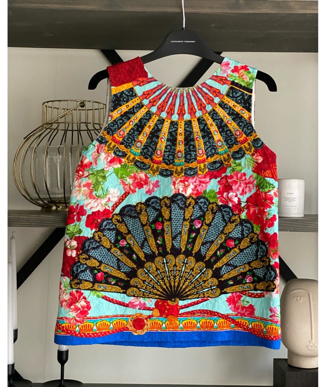 Preowned Dolce  Gabbana Fan Print Sleeveless top Size L Multicolour viscose