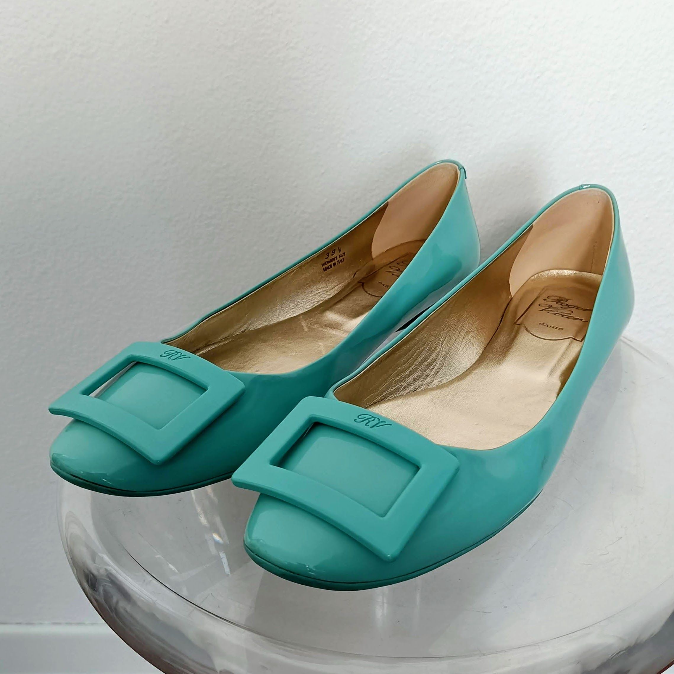 Preowned Roger Vivier Turquoise Patent Ballerinas Size 39.5 leather