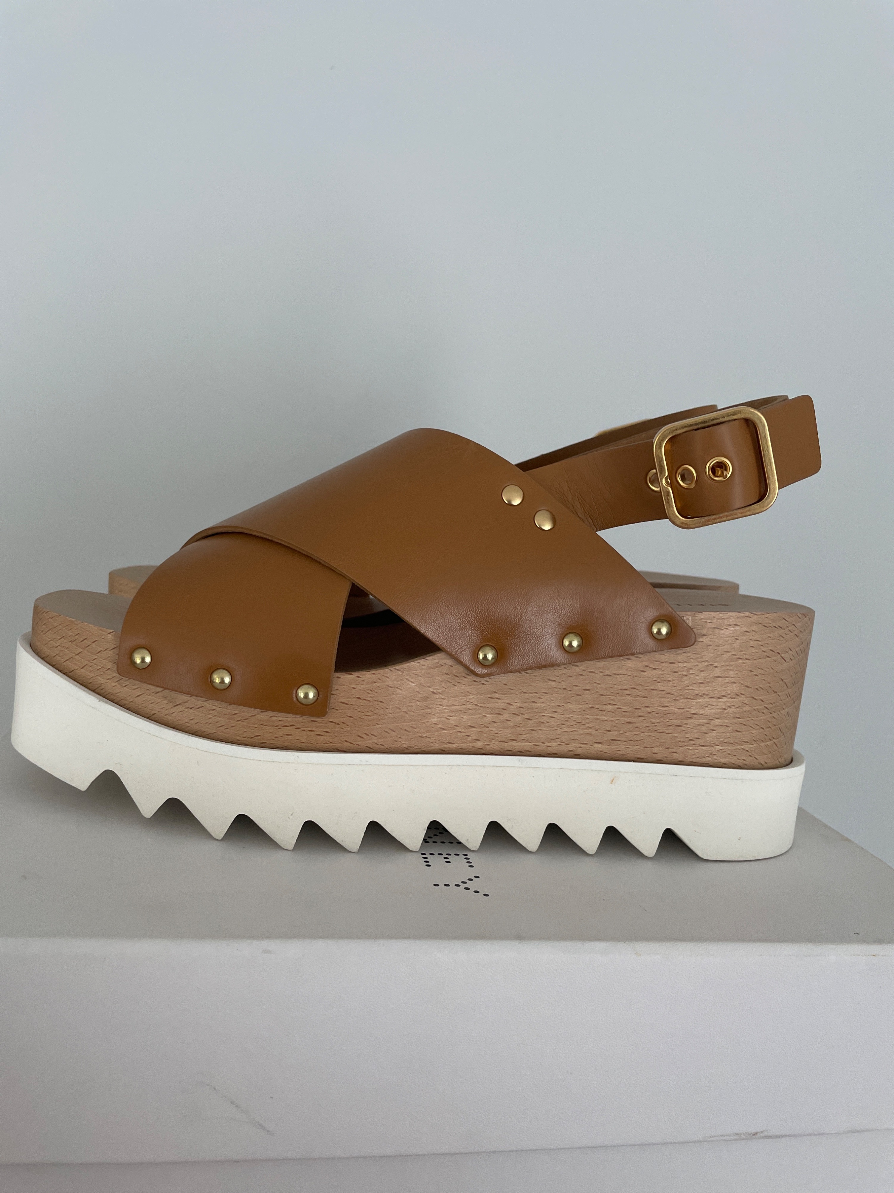 Stella McCartney Tan vegan leather wedge heeled sandals Size 40