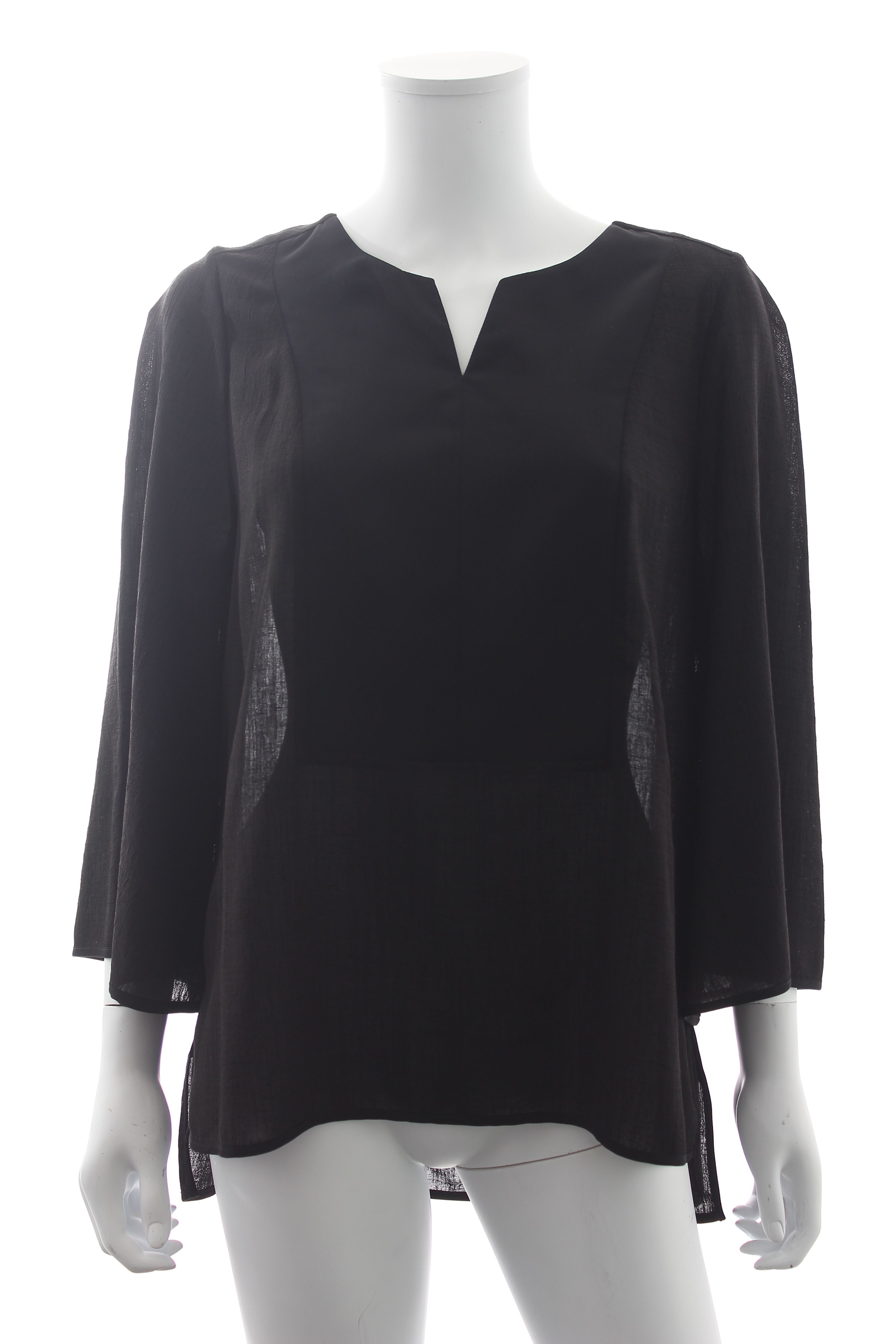 Preowned Cefinn Split Hem Voile Lightweight Blouse Size L Black triacetate/polyester