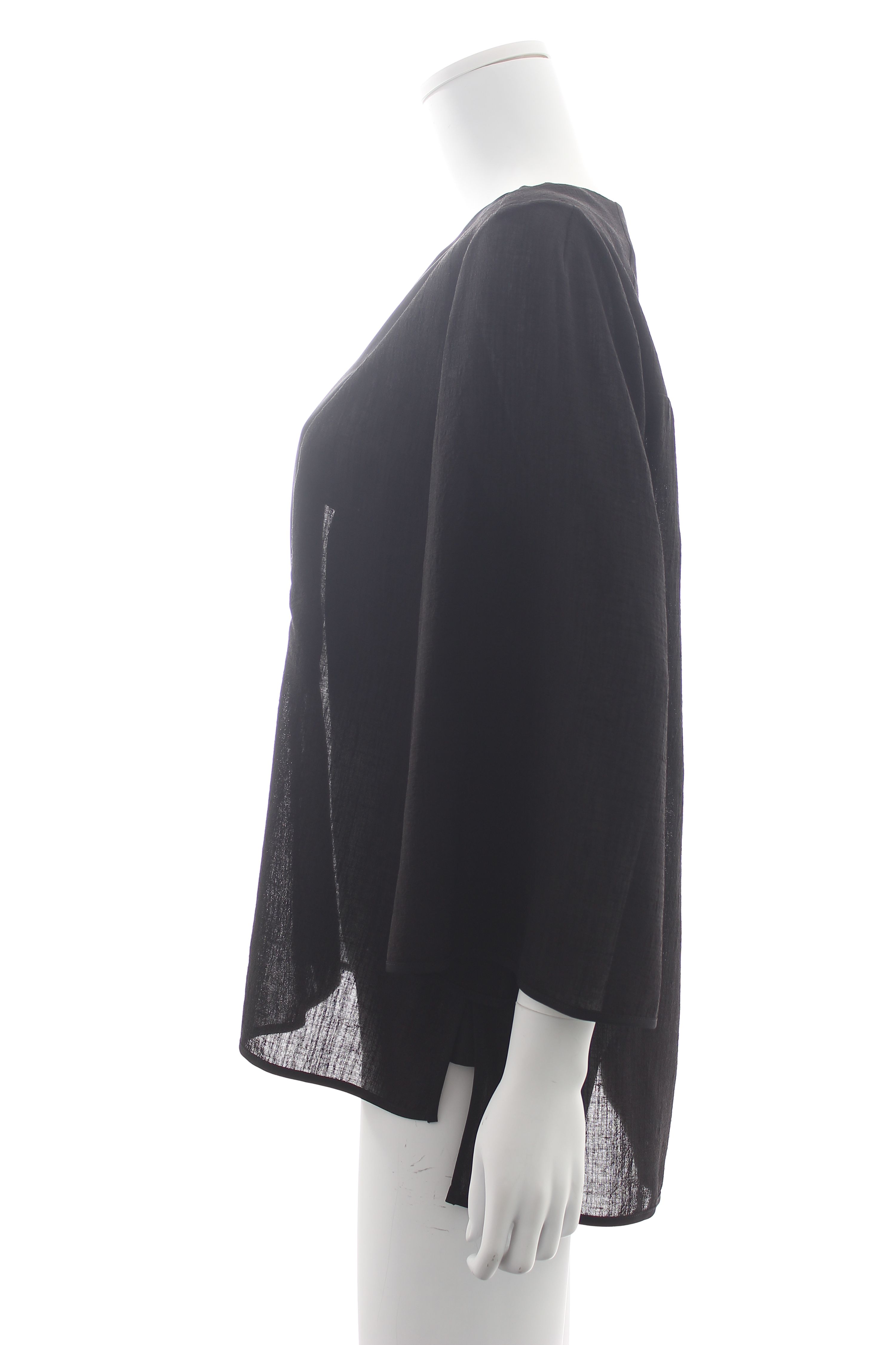 Preowned Cefinn Split Hem Voile Lightweight Blouse Size L Black triacetate/polyester