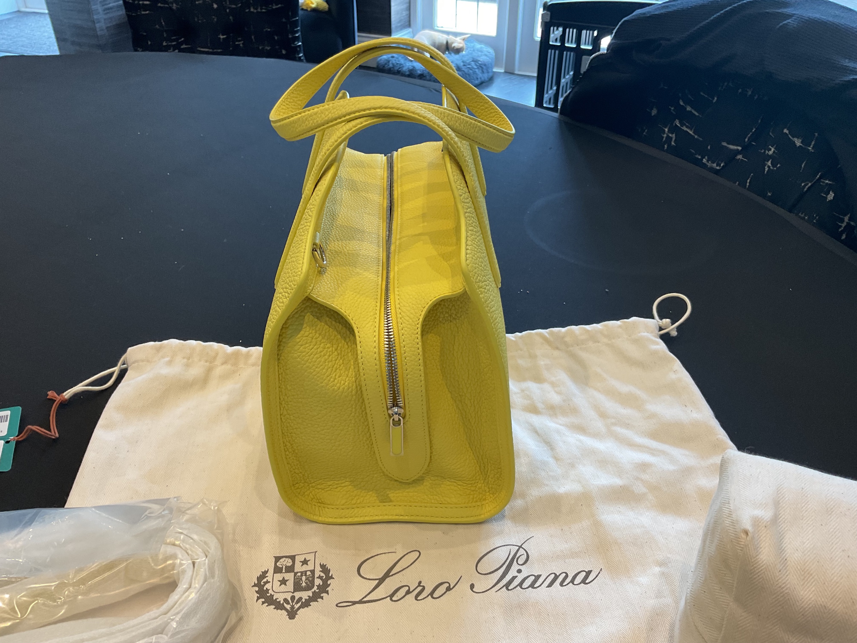 Loro Piana Grained Leather Yellow Sesia Bag Size M