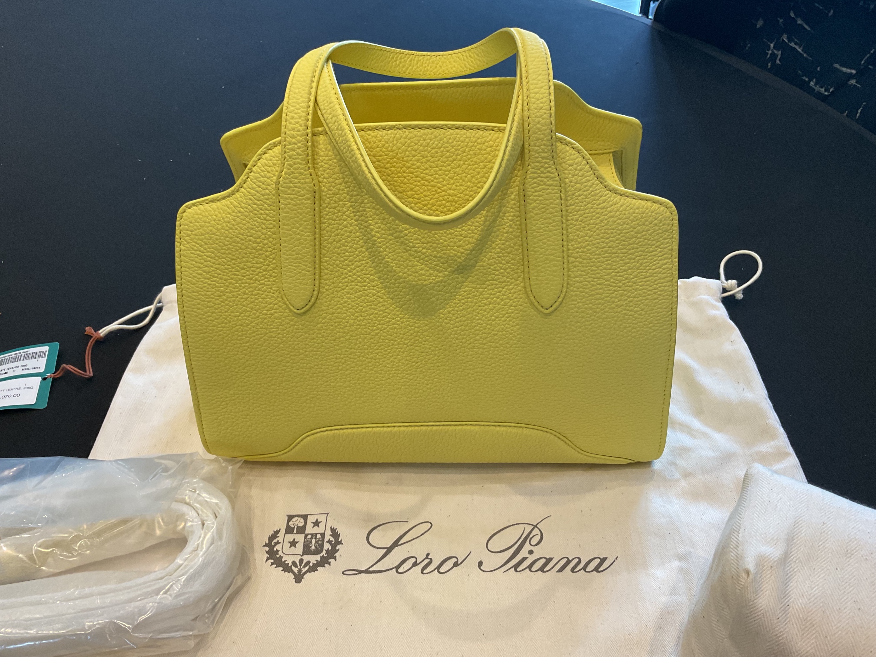 Loro Piana Grained Leather Yellow Sesia Bag Size M