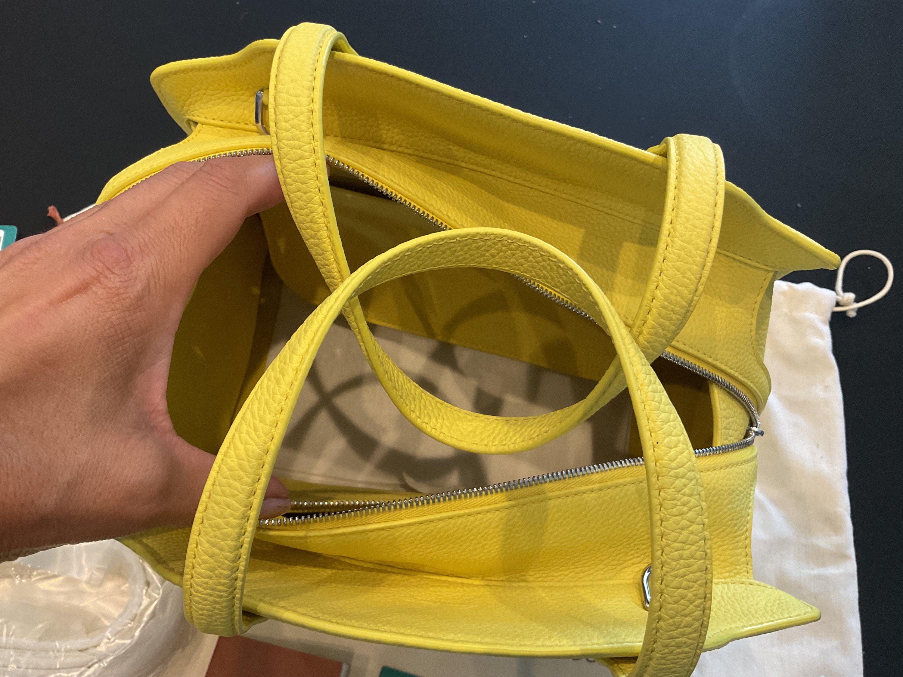 Loro Piana Grained Leather Yellow Sesia Bag Size M