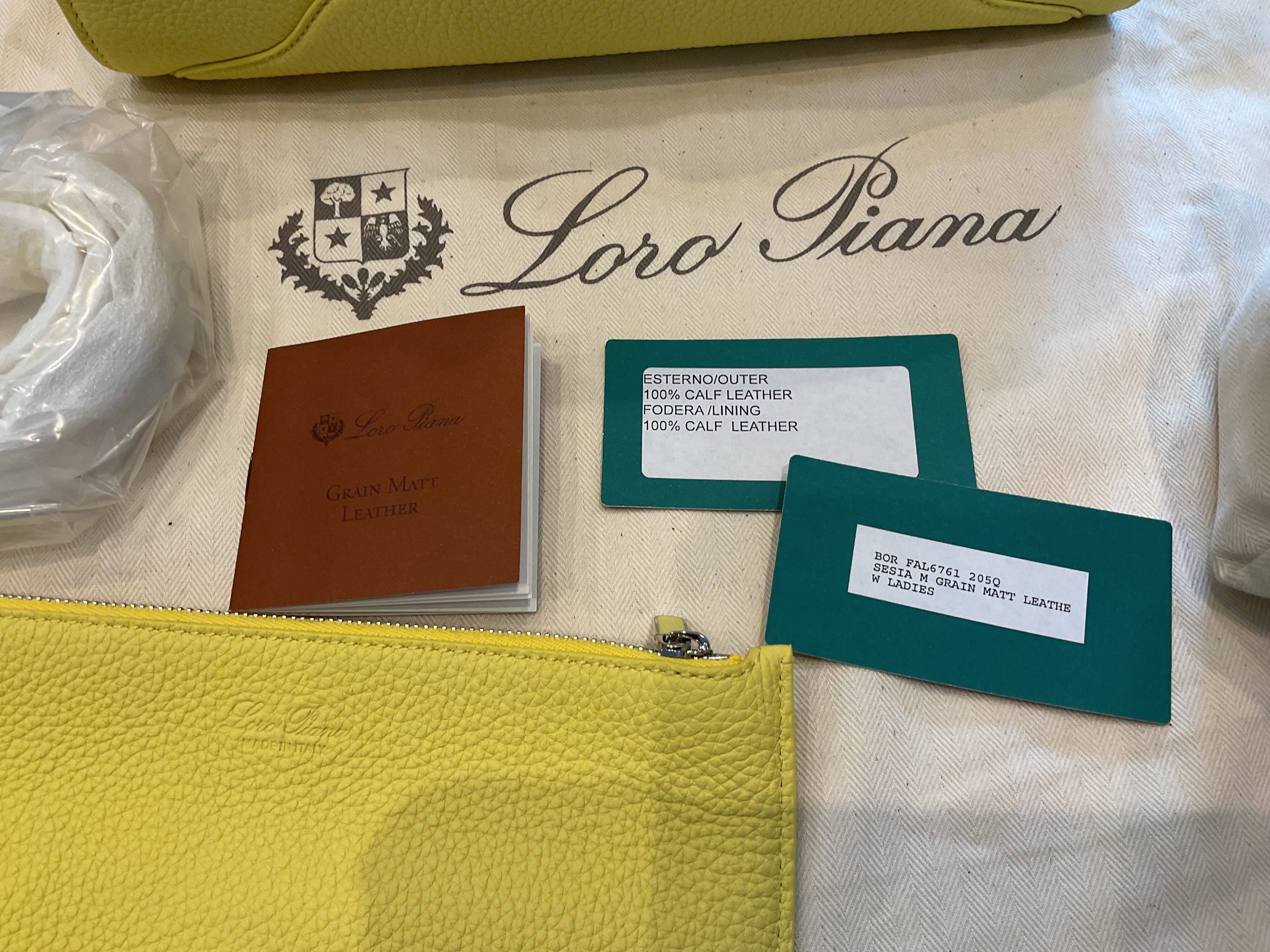 Loro Piana Grained Leather Yellow Sesia Bag Size M