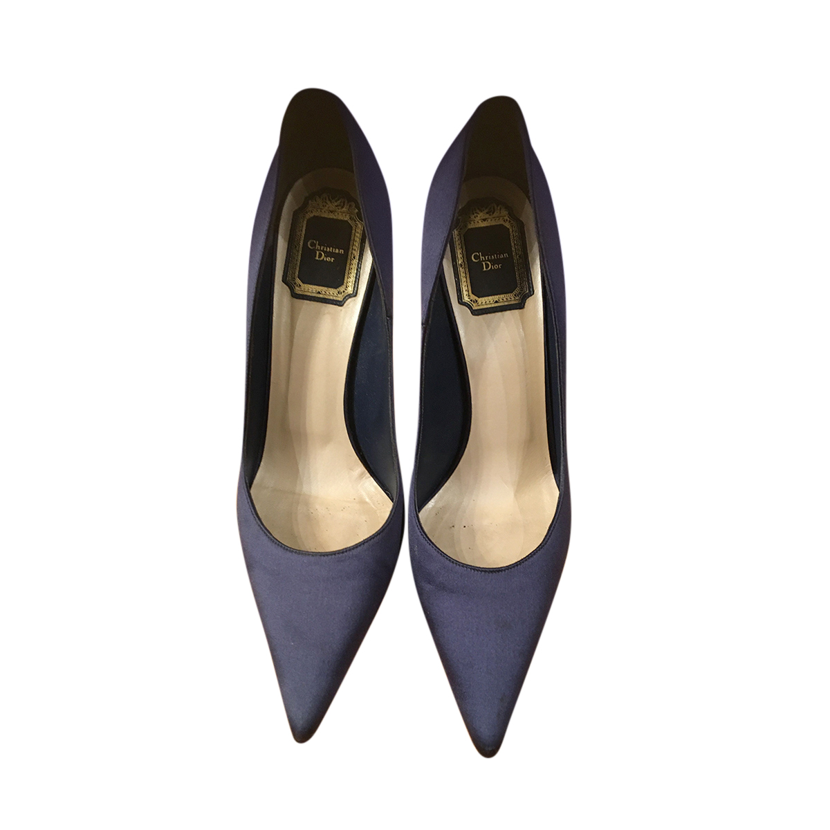 Preowned Dior Navy Satin Point Toe Pumps Size 40 Blue