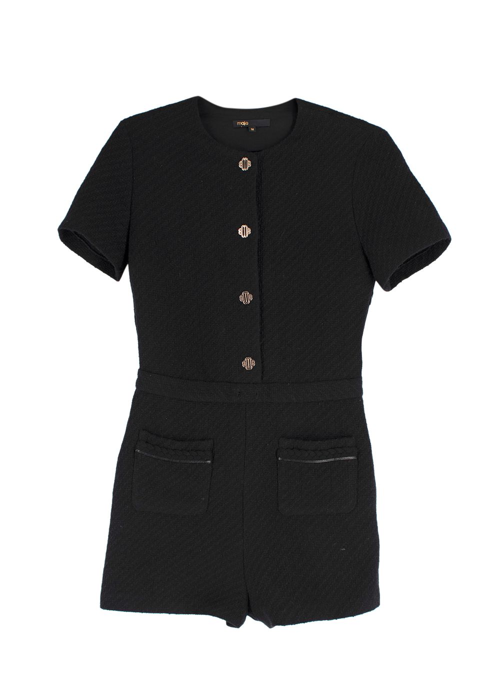 Maje Tweed playsuit Size XXS black virgin wool/acrylic/cotton