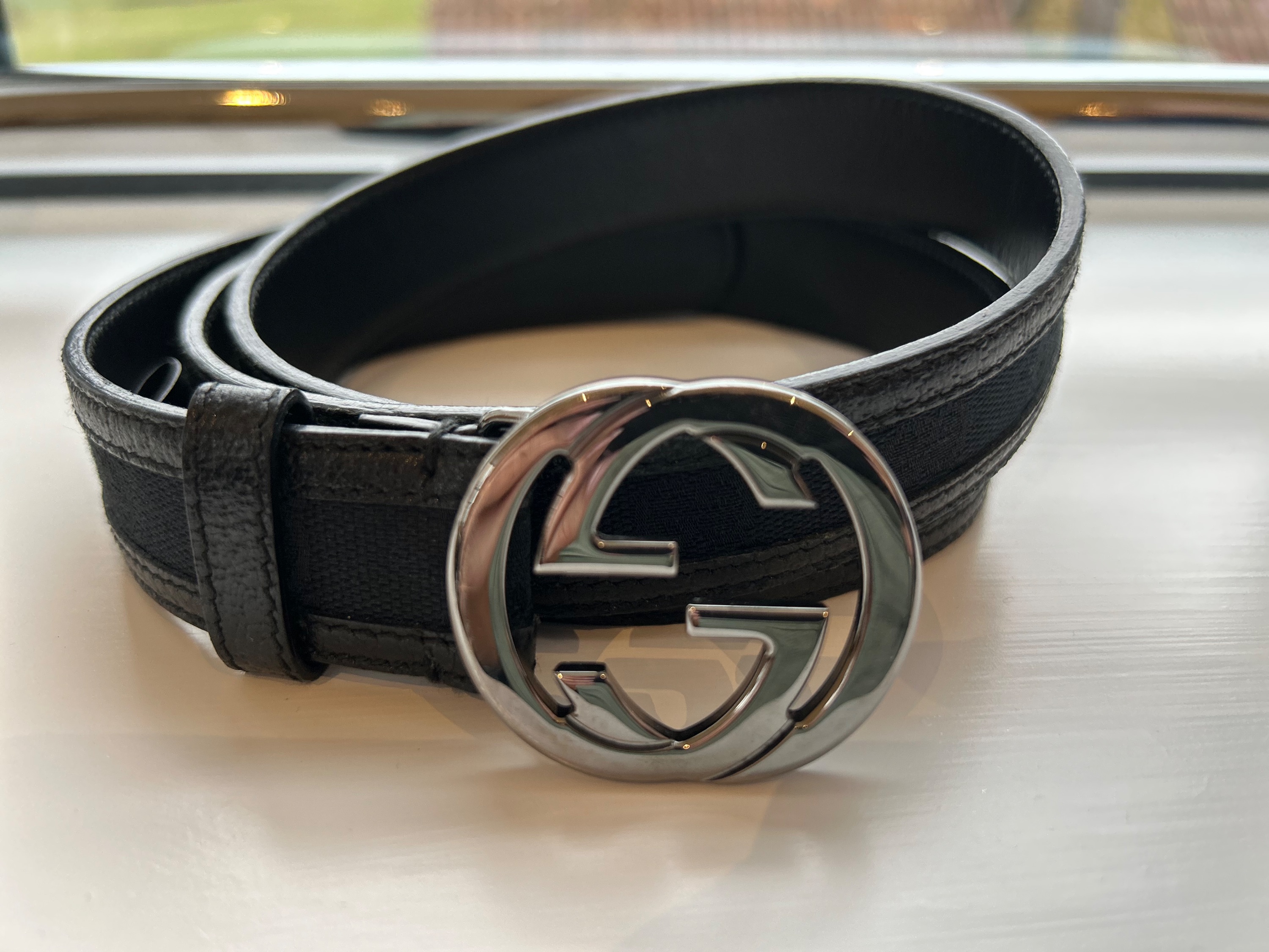 Preowned Gucci Canvas  Leather Interlocking GG Belt - Size 95 Black