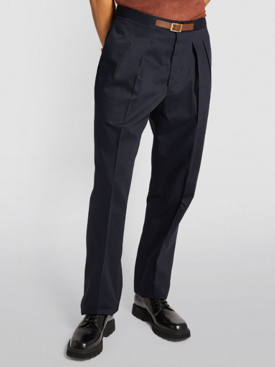 Men's Giuliva Heritage Navy Gualtiero Tailored Trousers with Leather Belt cotton