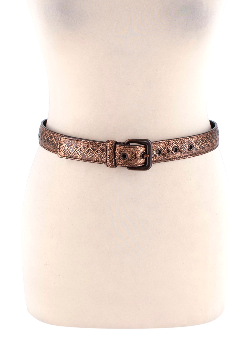 Bottega Veneta Bonze Distressed Leather Belt 70 Tan/Brown