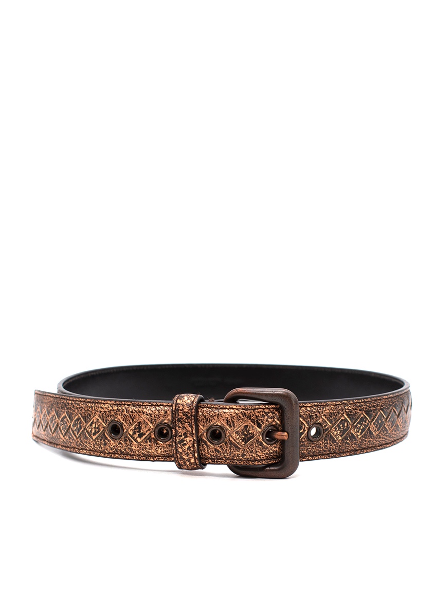 Bottega Veneta Bonze Distressed Leather Belt 70 Tan/Brown