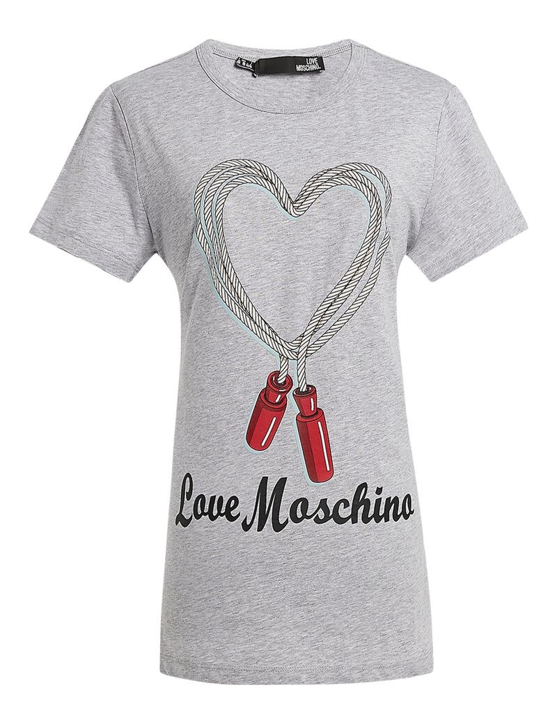 Love Moschino Grey Skipping Rope T-Shirt Size L Silver cotton