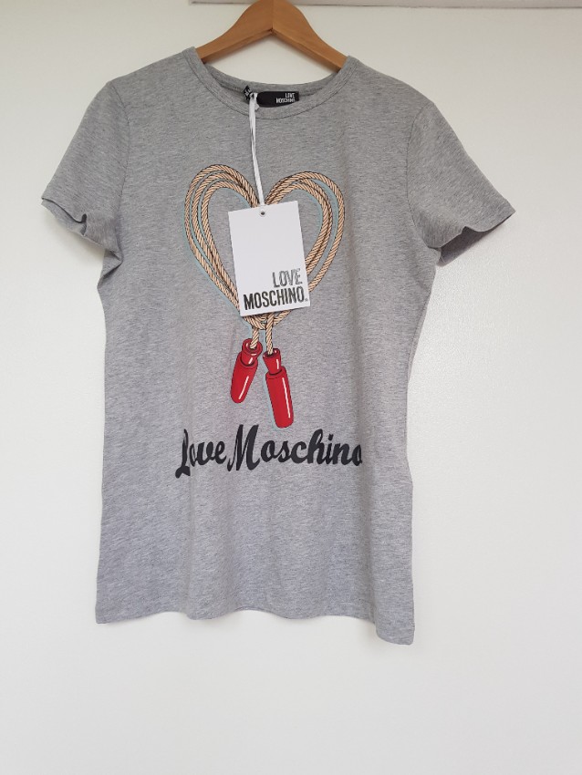 Love Moschino Grey Skipping Rope T-Shirt Size L Silver cotton