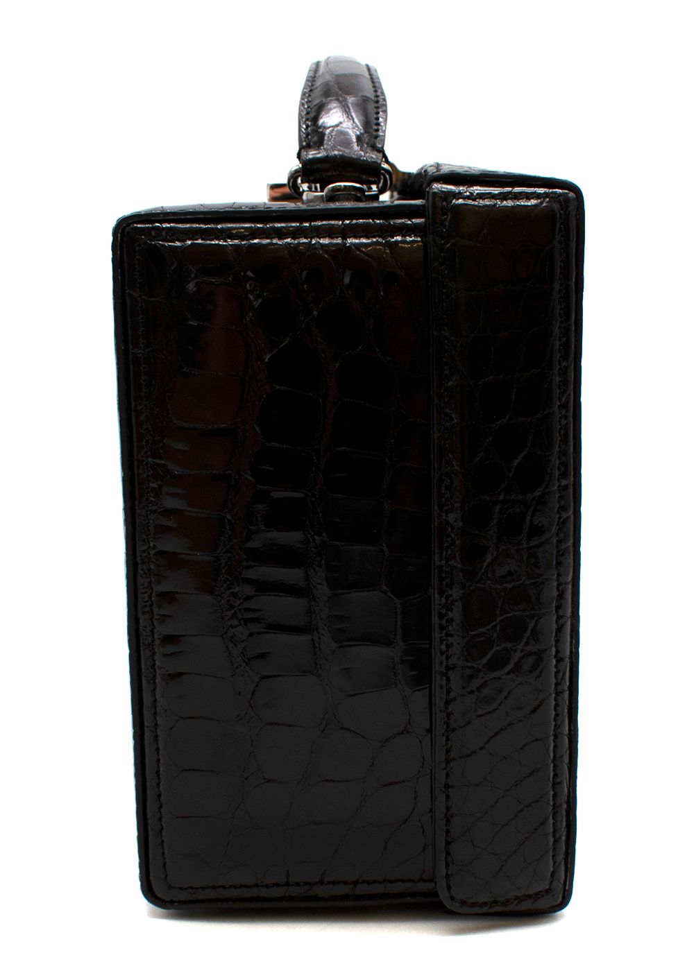 Mark Cross Black Glossy Crocodile Grace Box Bag leather