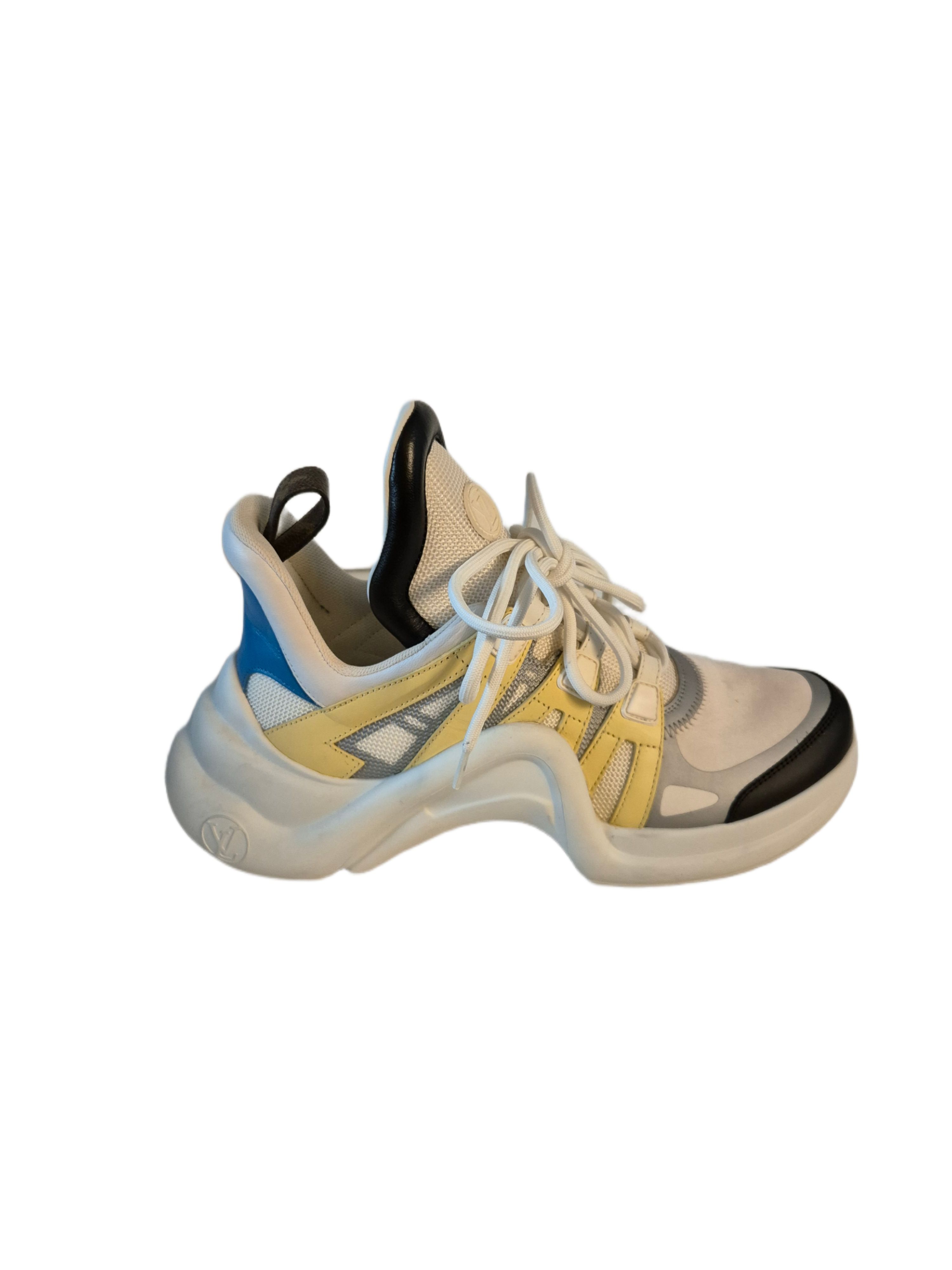 Preowned Louis Vuitton White Yellow  Blue Archlight Sneakers Size 39 Multi leather