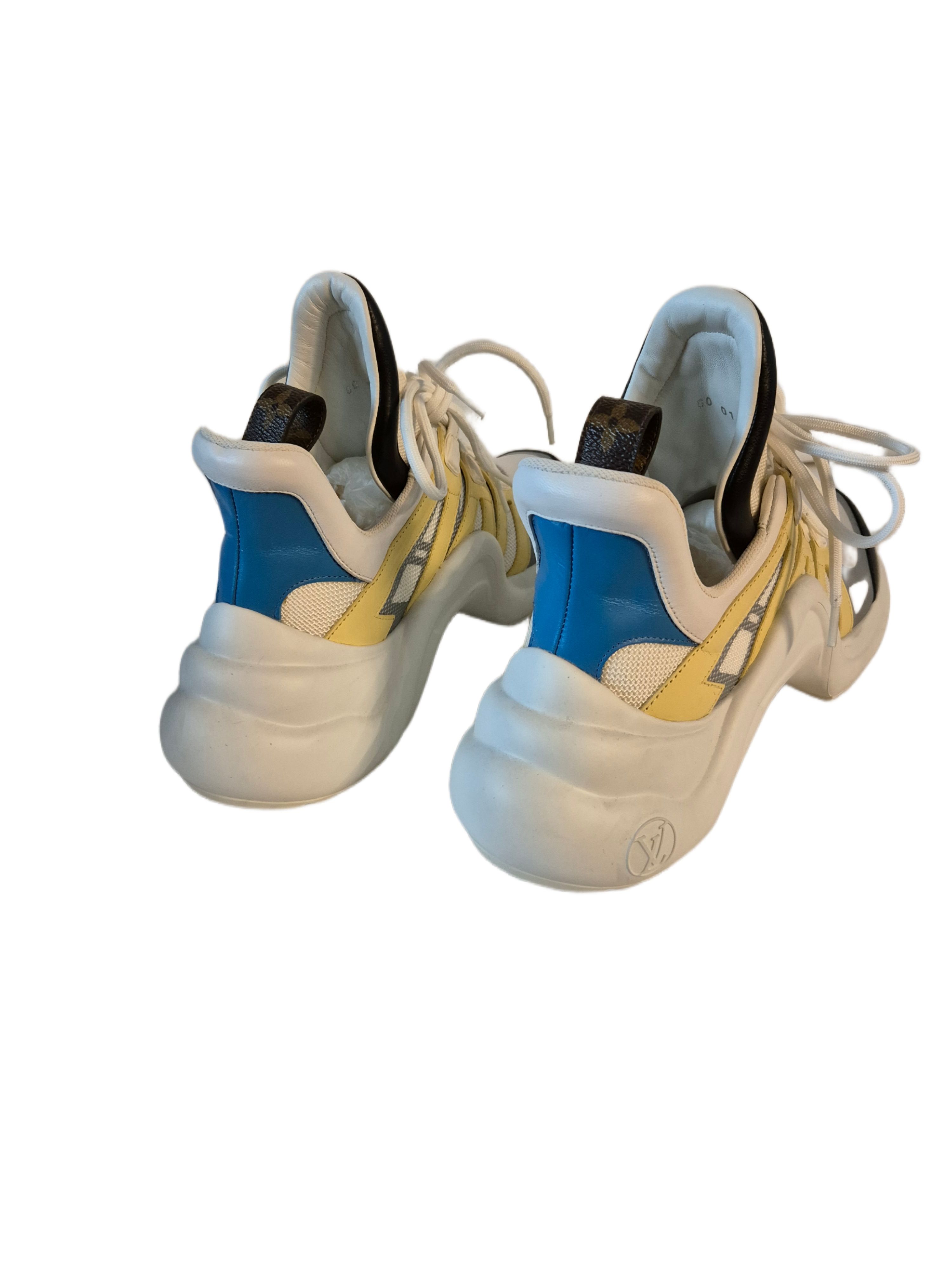 Preowned Louis Vuitton White Yellow  Blue Archlight Sneakers Size 39 Multi leather