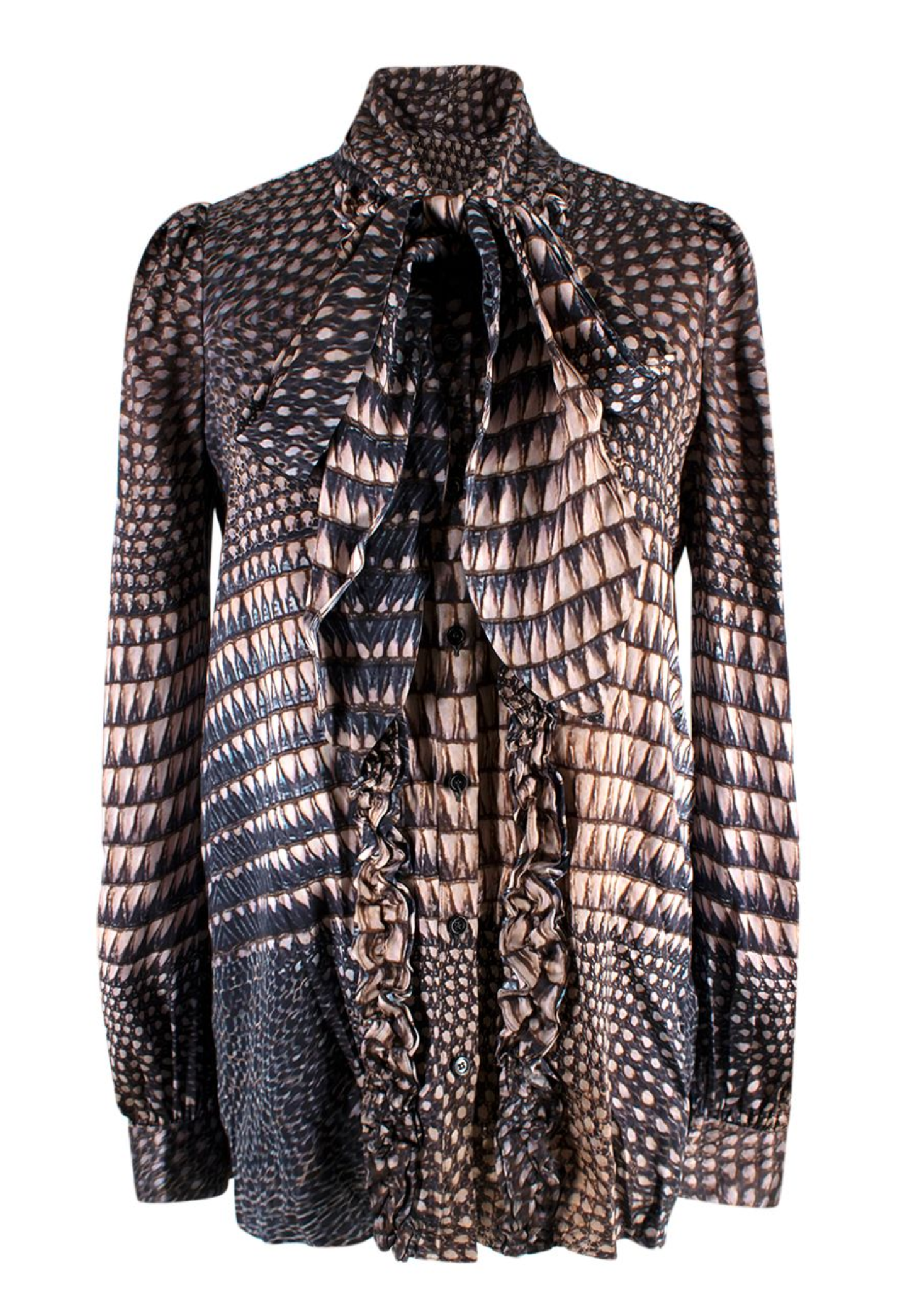 Givenchy Snakeskin Patterned Silk Shirt Size S black cream