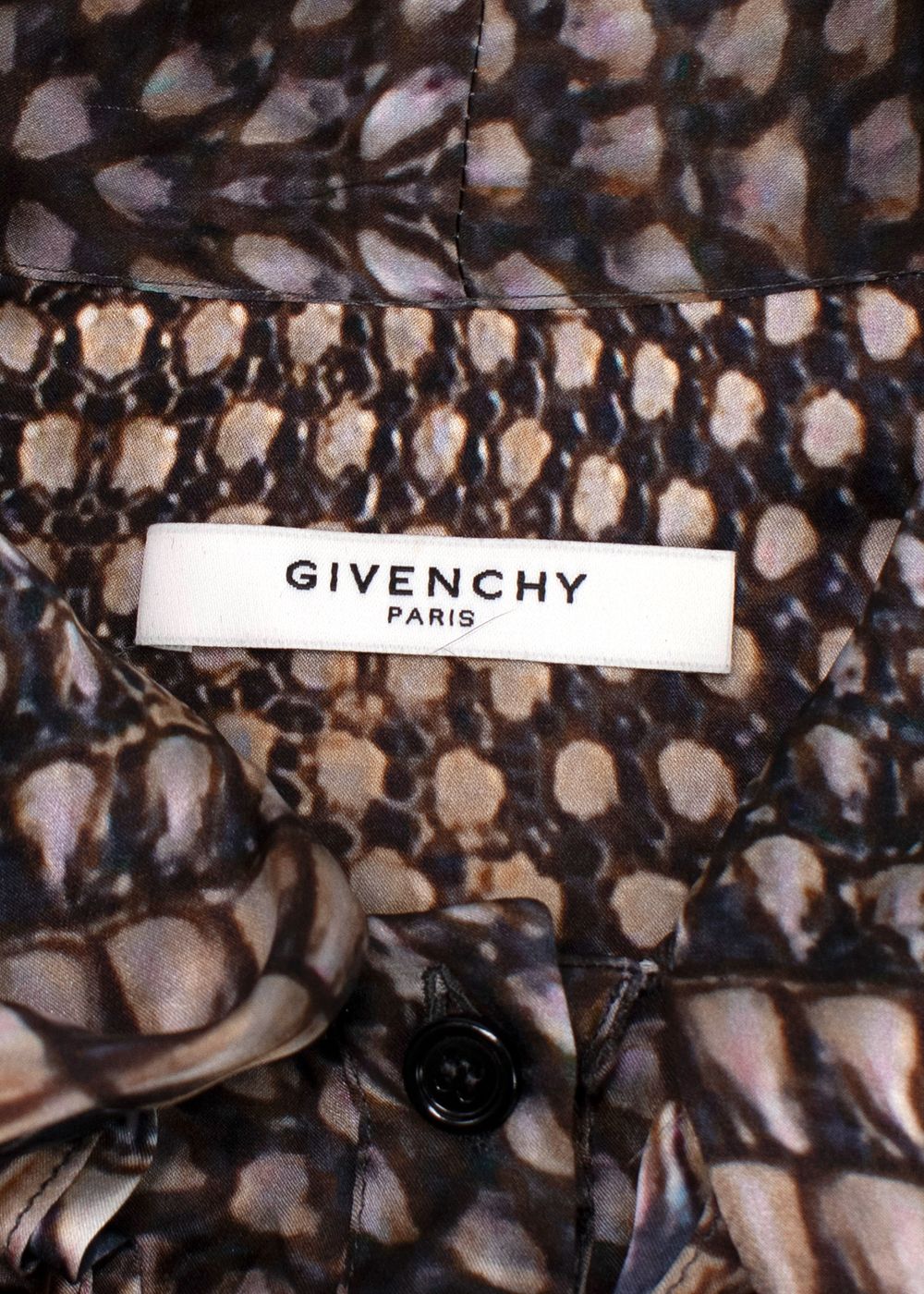 Givenchy Snakeskin Patterned Silk Shirt Size S black cream