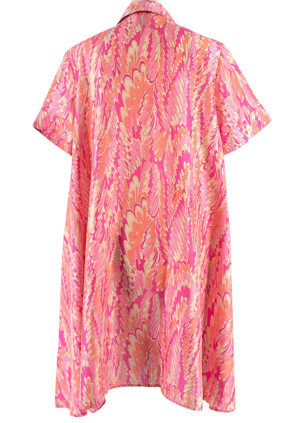 Attic and Barn Pink Printed Silk Shirt Dress Size S Pink Orange Beige Green