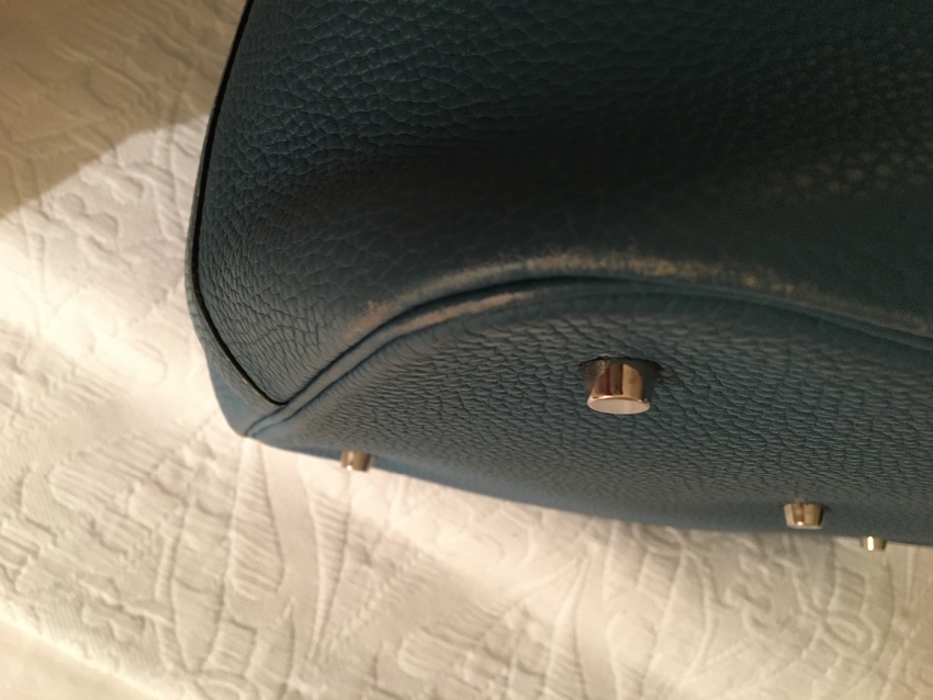 Preowned Hermes Blue Clemence Leather Picotin Bag Size L