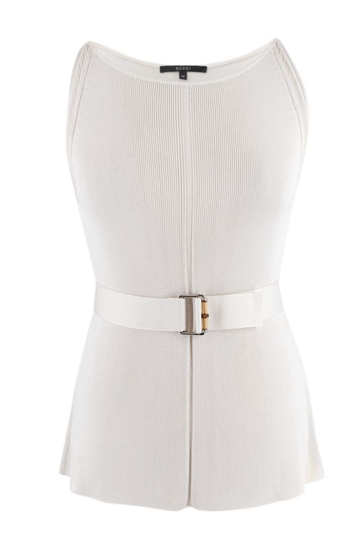 Preowned Gucci Ribbed Knit Top with Bamboo Buckle Belt Size M Off-white/ Cream viscose