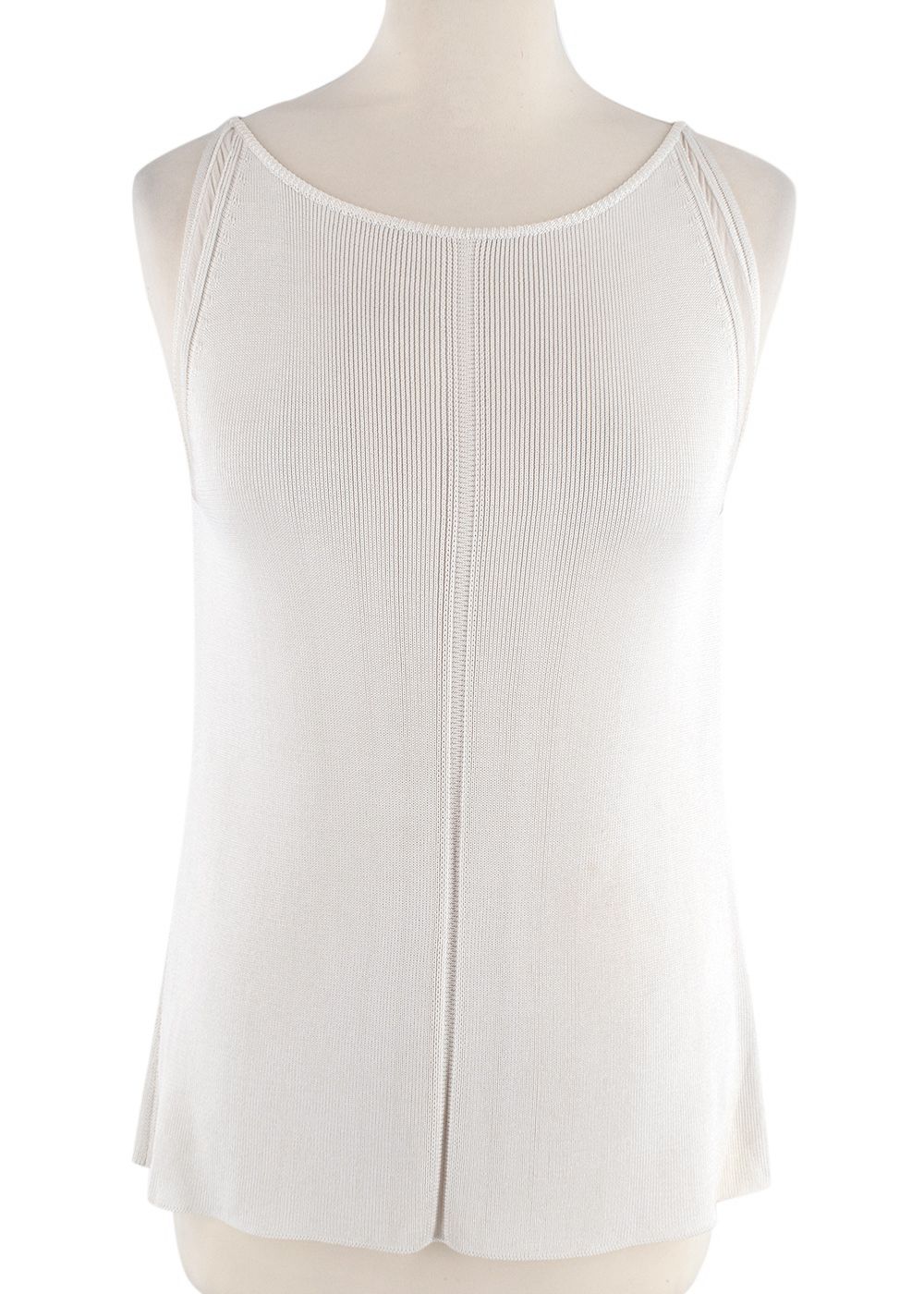 Preowned Gucci Ribbed Knit Top with Bamboo Buckle Belt Size M Off-white/ Cream viscose