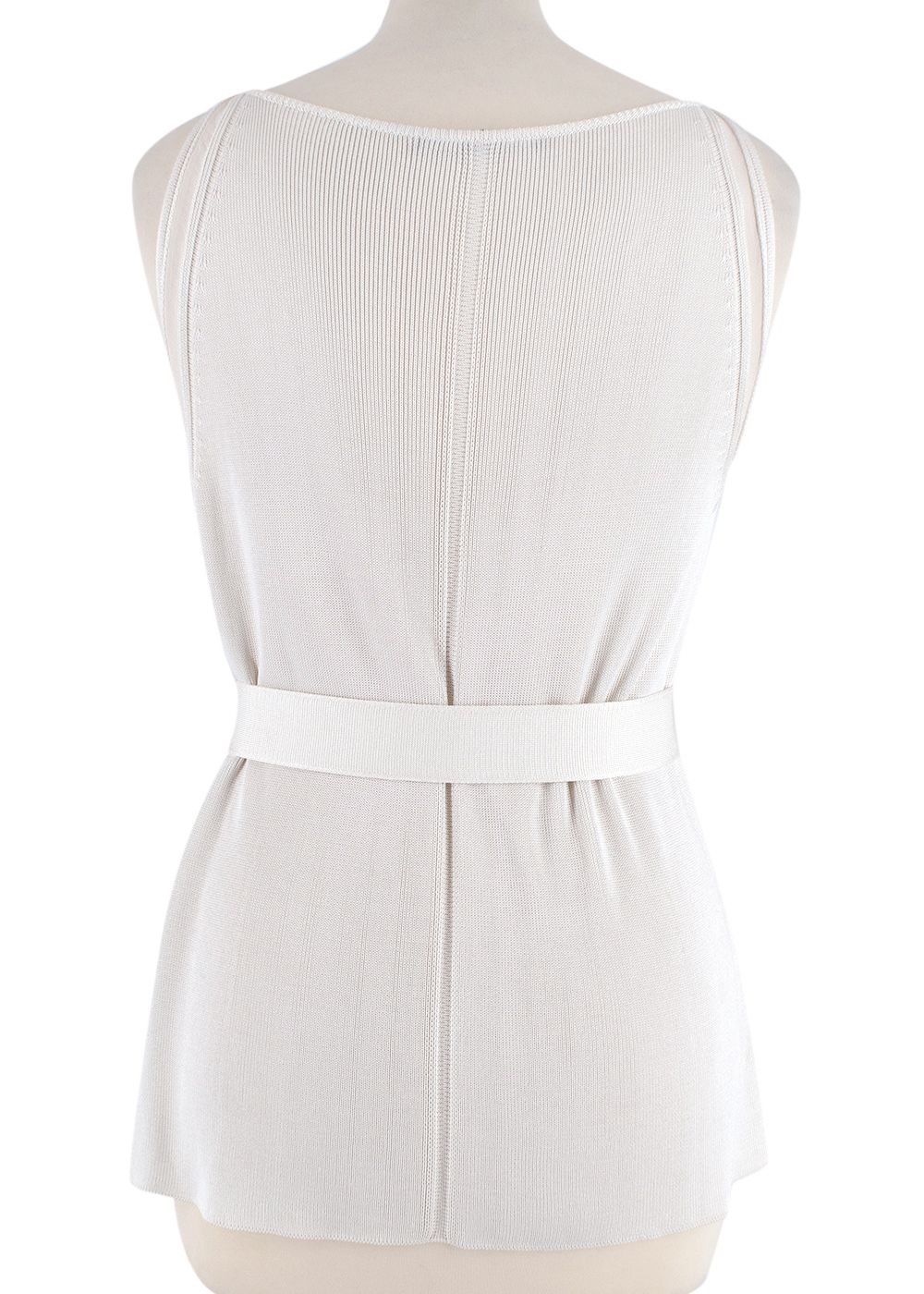 Preowned Gucci Ribbed Knit Top with Bamboo Buckle Belt Size M Off-white/ Cream viscose