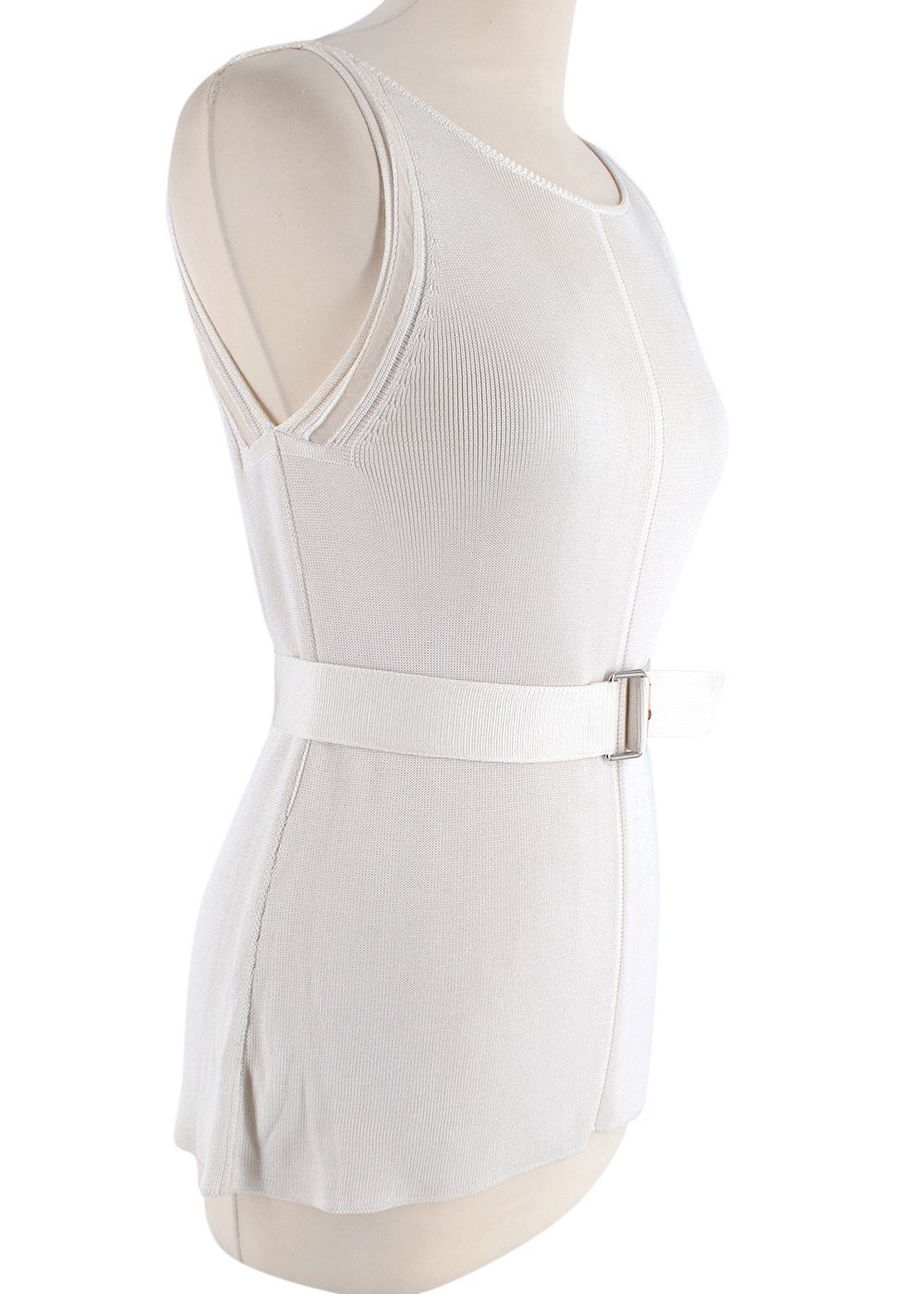 Preowned Gucci Ribbed Knit Top with Bamboo Buckle Belt Size M Off-white/ Cream viscose