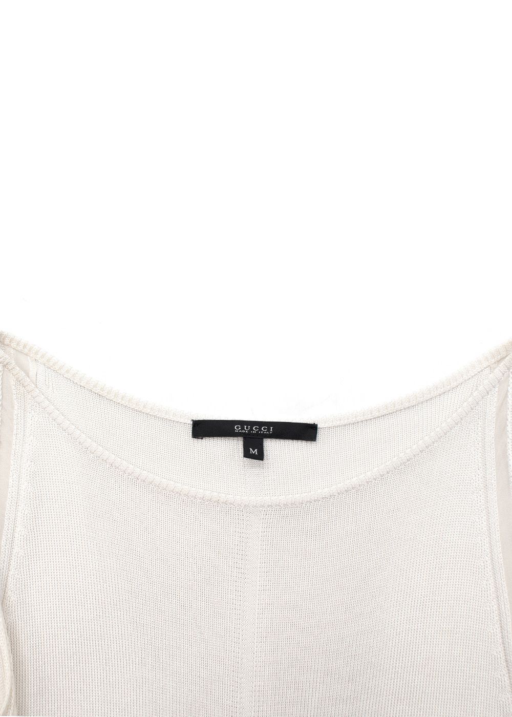 Preowned Gucci Ribbed Knit Top with Bamboo Buckle Belt Size M Off-white/ Cream viscose