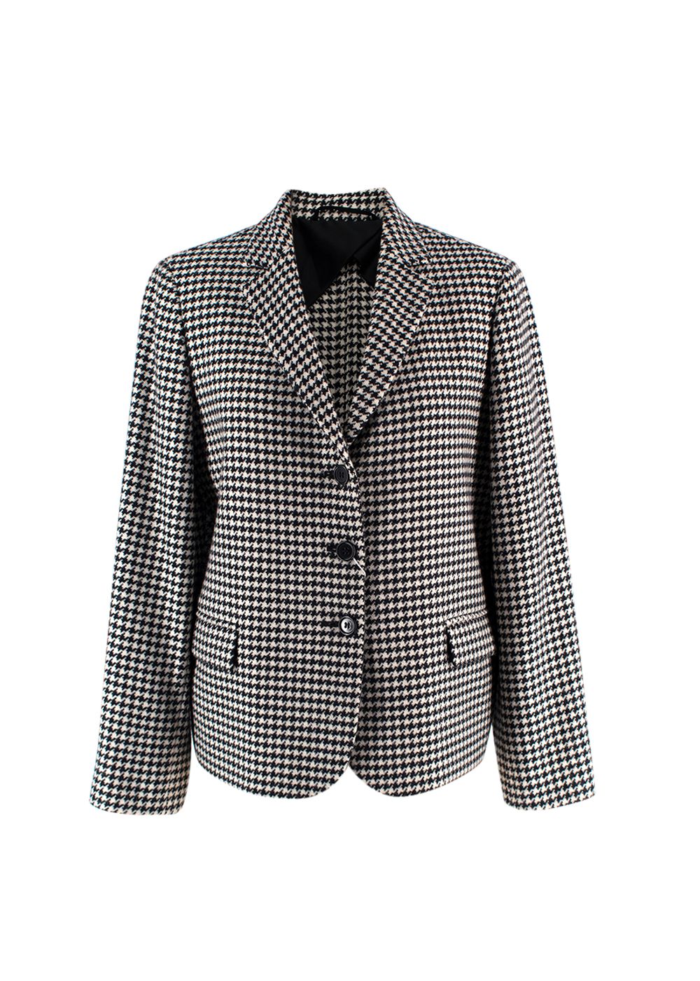 MaxMara Black And White Houndstooth Single Breasted Wool Blazer Size L black / white wool/cashmere