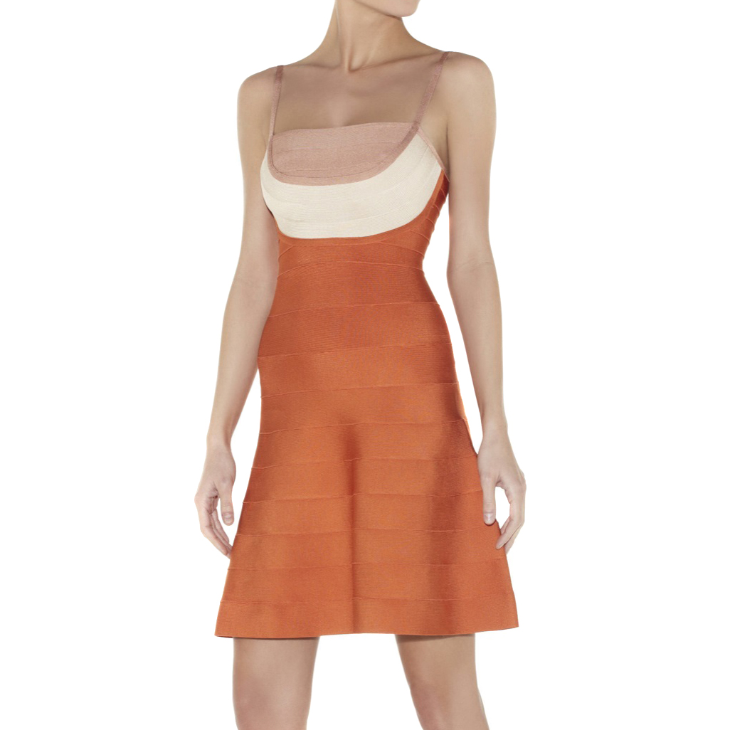 Herve Leger Orange Britt Bandage Dress Size S synthetic