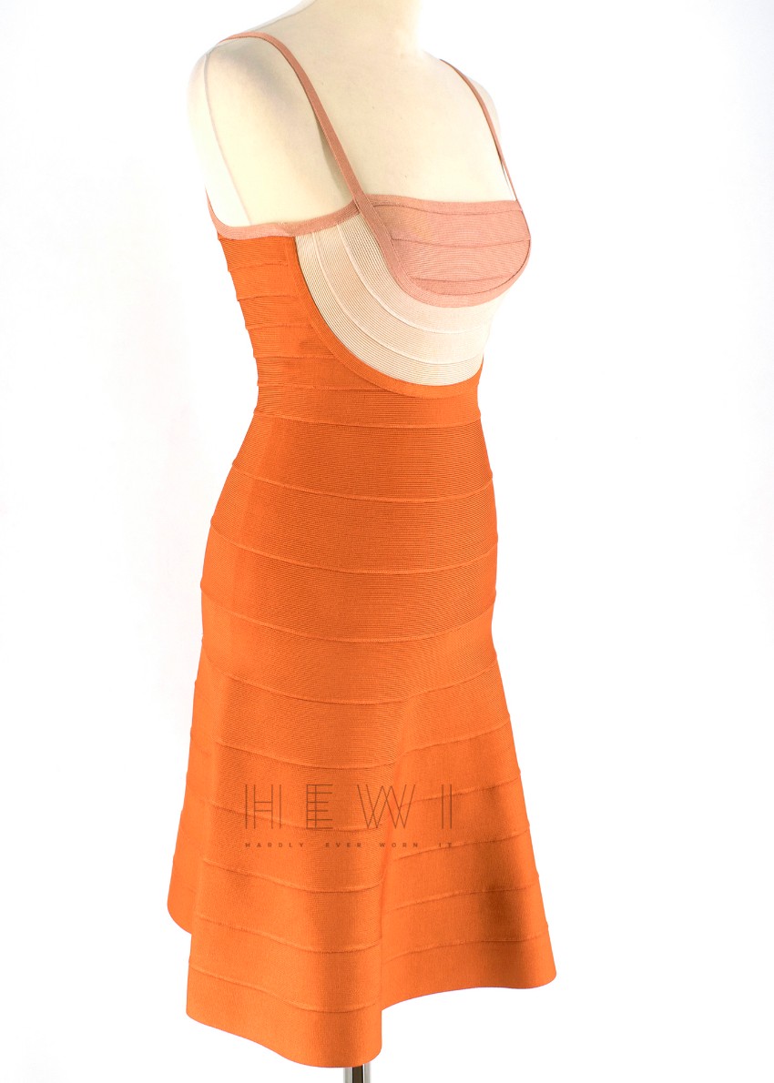 Herve Leger Orange Britt Bandage Dress Size S synthetic