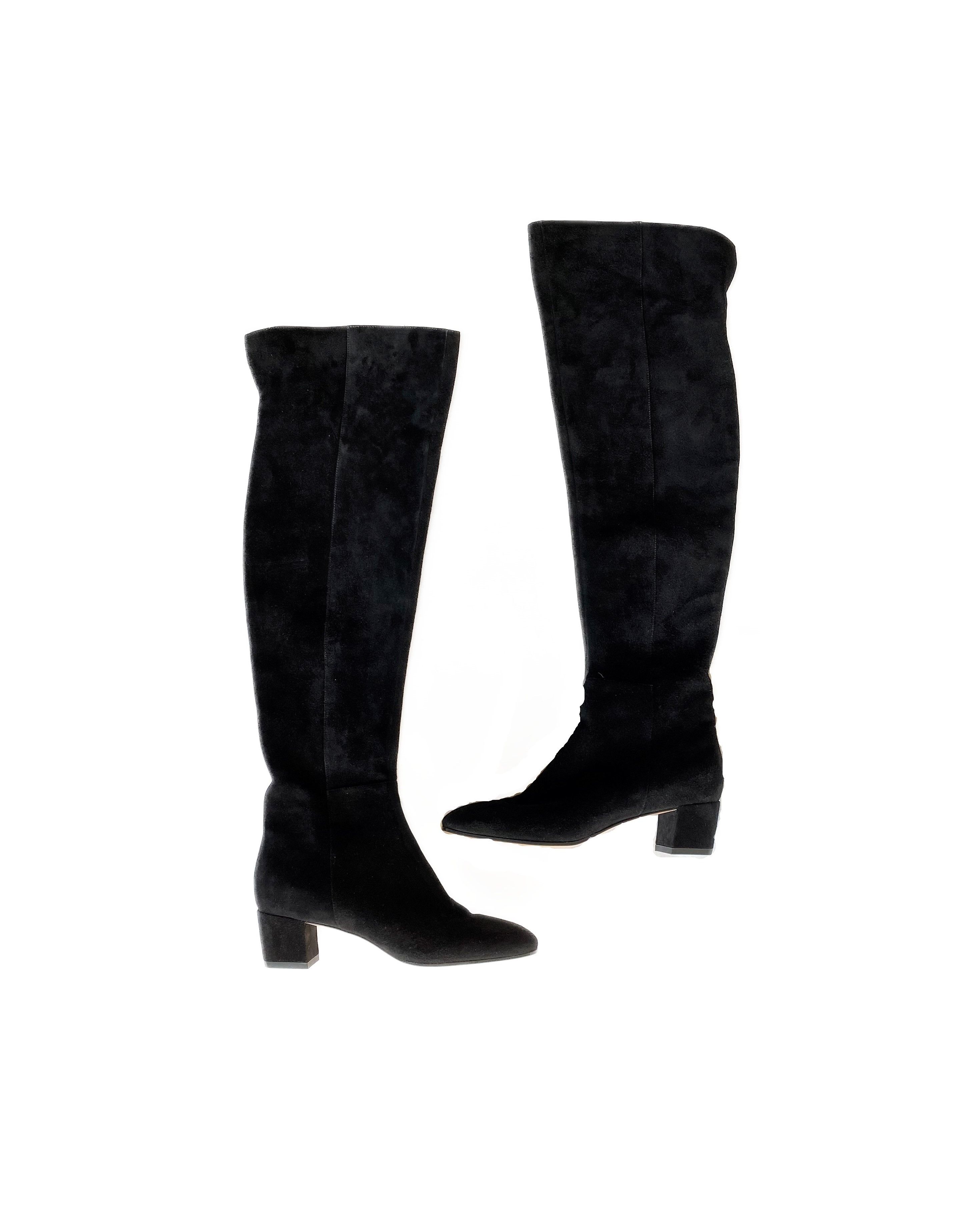 Gianvito Rossi Black Suede Rolling Mid Boots Size 36