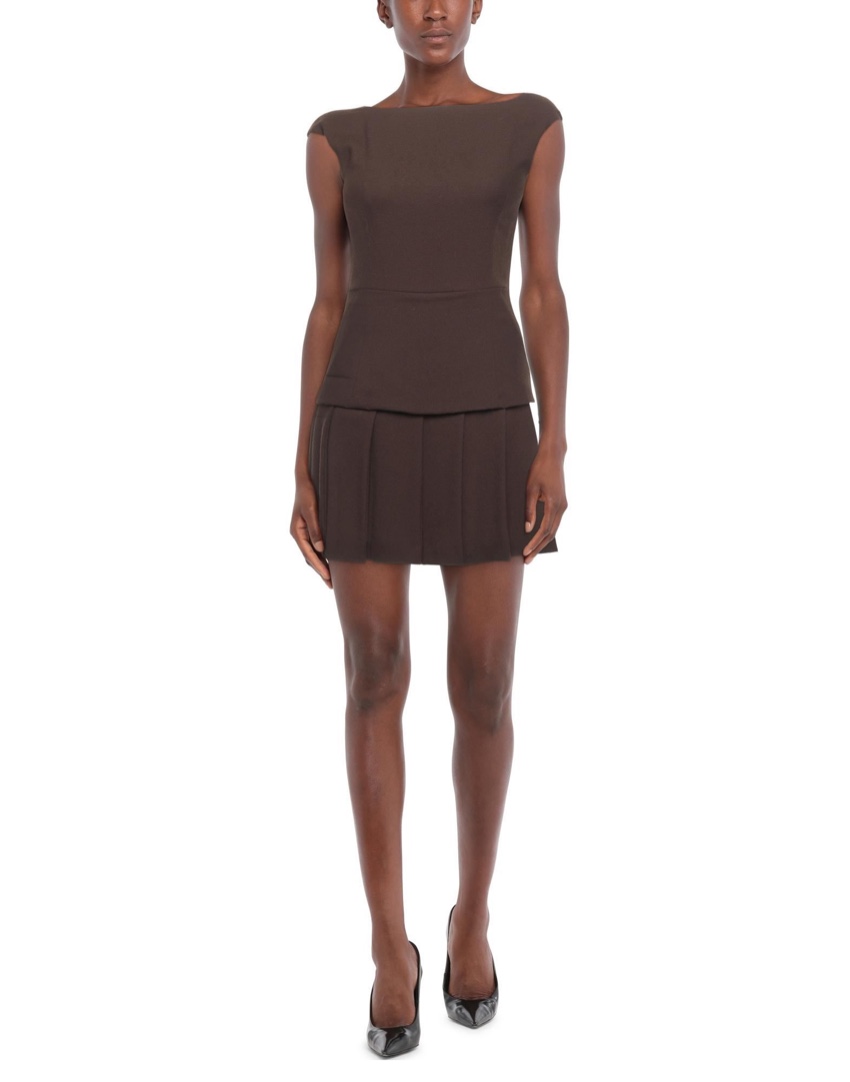 Preowned Ermanno Scervino Pleated Contrast Underskirt Sleeveless Mini Dress Size S Tan/Brown wool