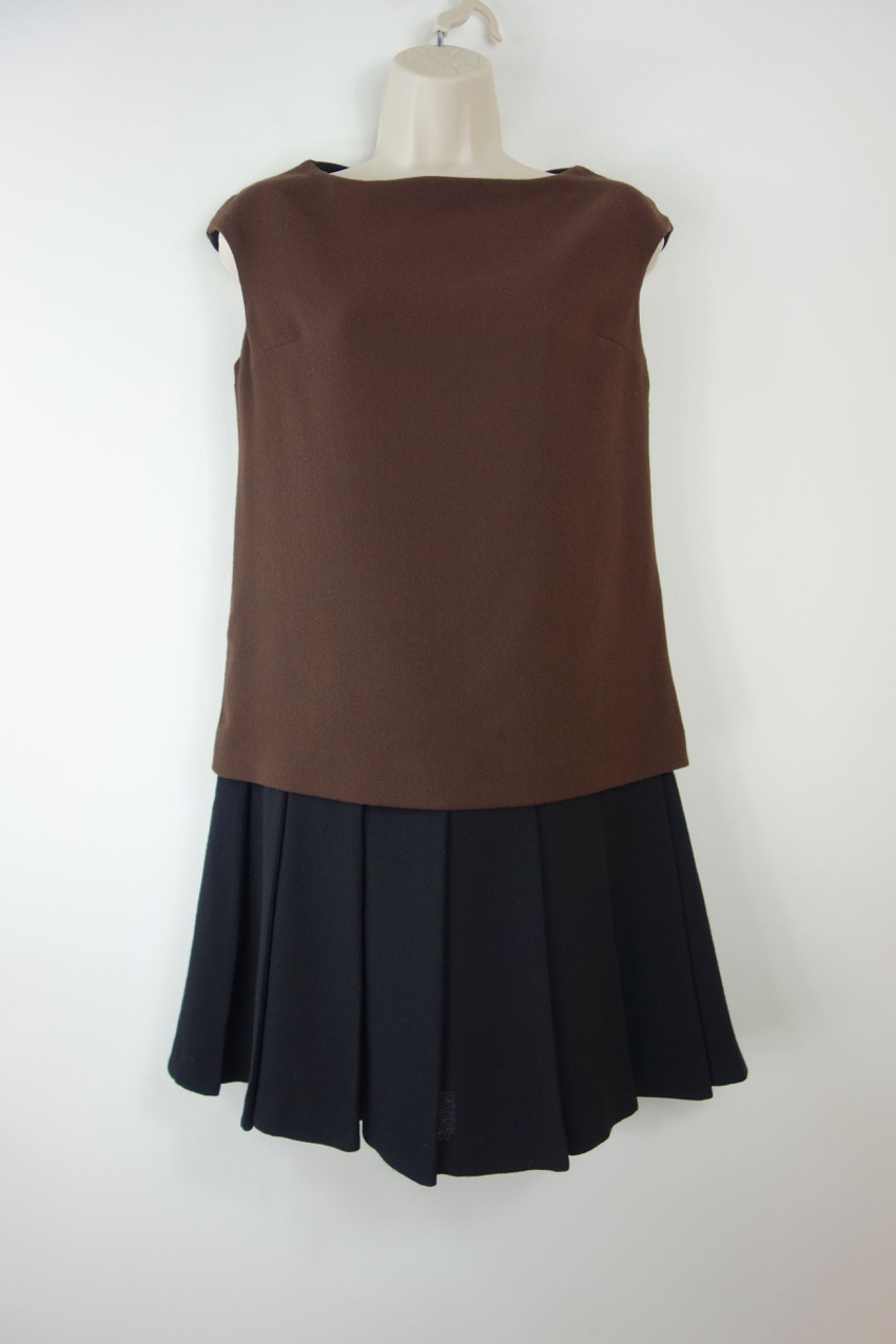 Preowned Ermanno Scervino Pleated Contrast Underskirt Sleeveless Mini Dress Size S Tan/Brown wool