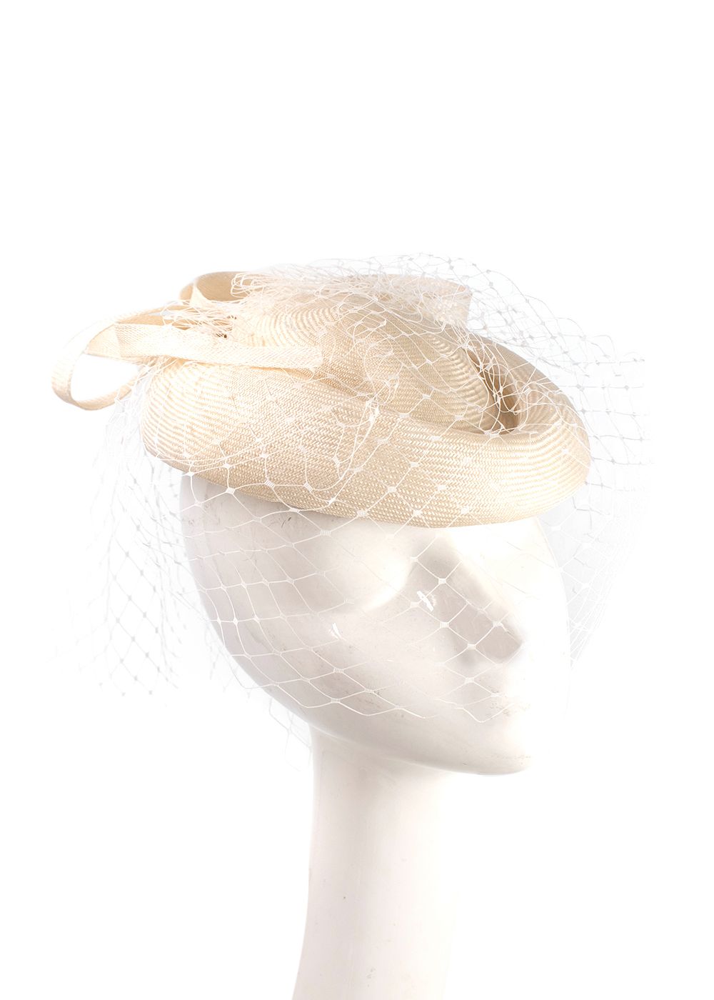 Marzi Ivory Woven Bow and Mesh Embellished Hat plant fibre/viscose/cotton