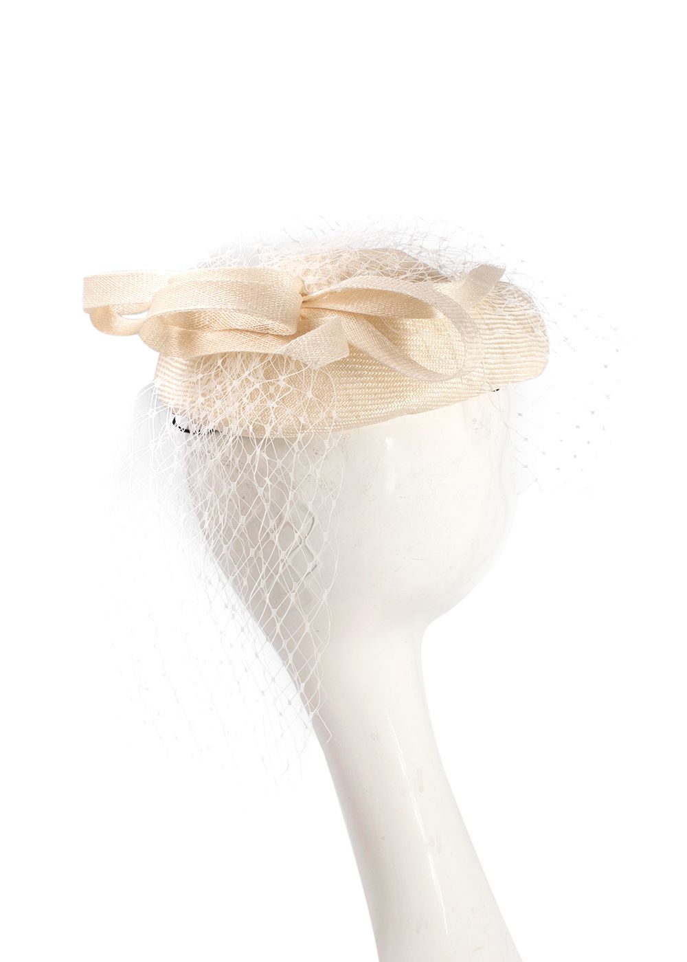 Marzi Ivory Woven Bow and Mesh Embellished Hat plant fibre/viscose/cotton