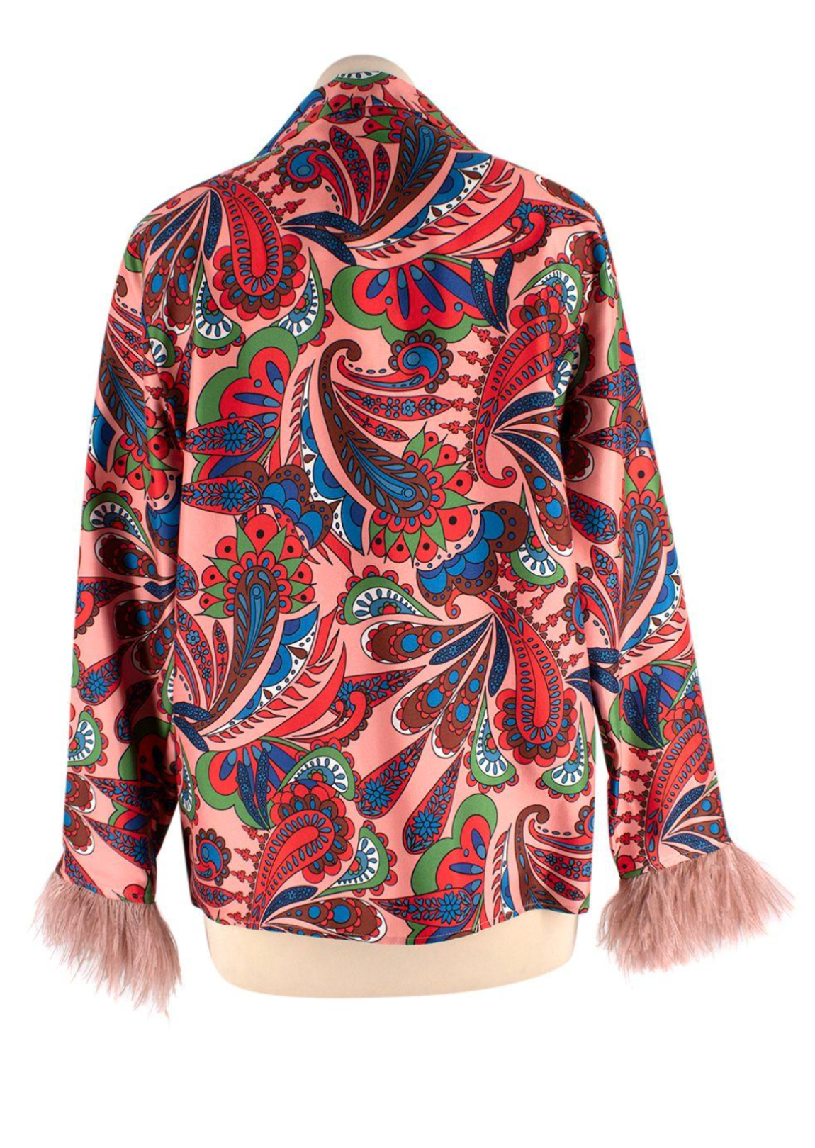 Borgo De Nor Pink Paisley Eden Blouse with Feather Trim Detail Size S pink multicolor silk/ostrich feathers