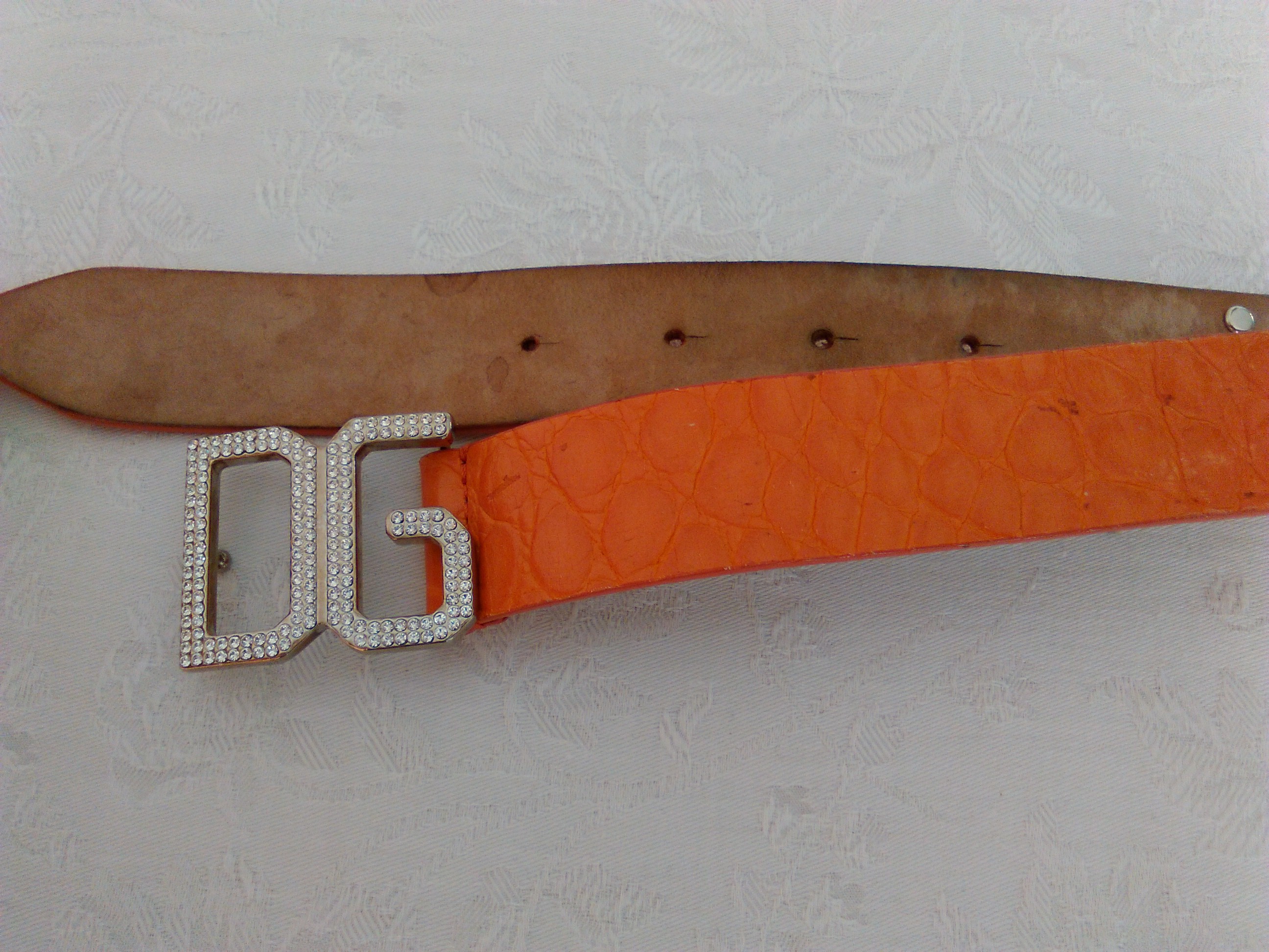 Preowned Dolce  Gabbana Leather Belt Swarovski Embellished Size M Orange