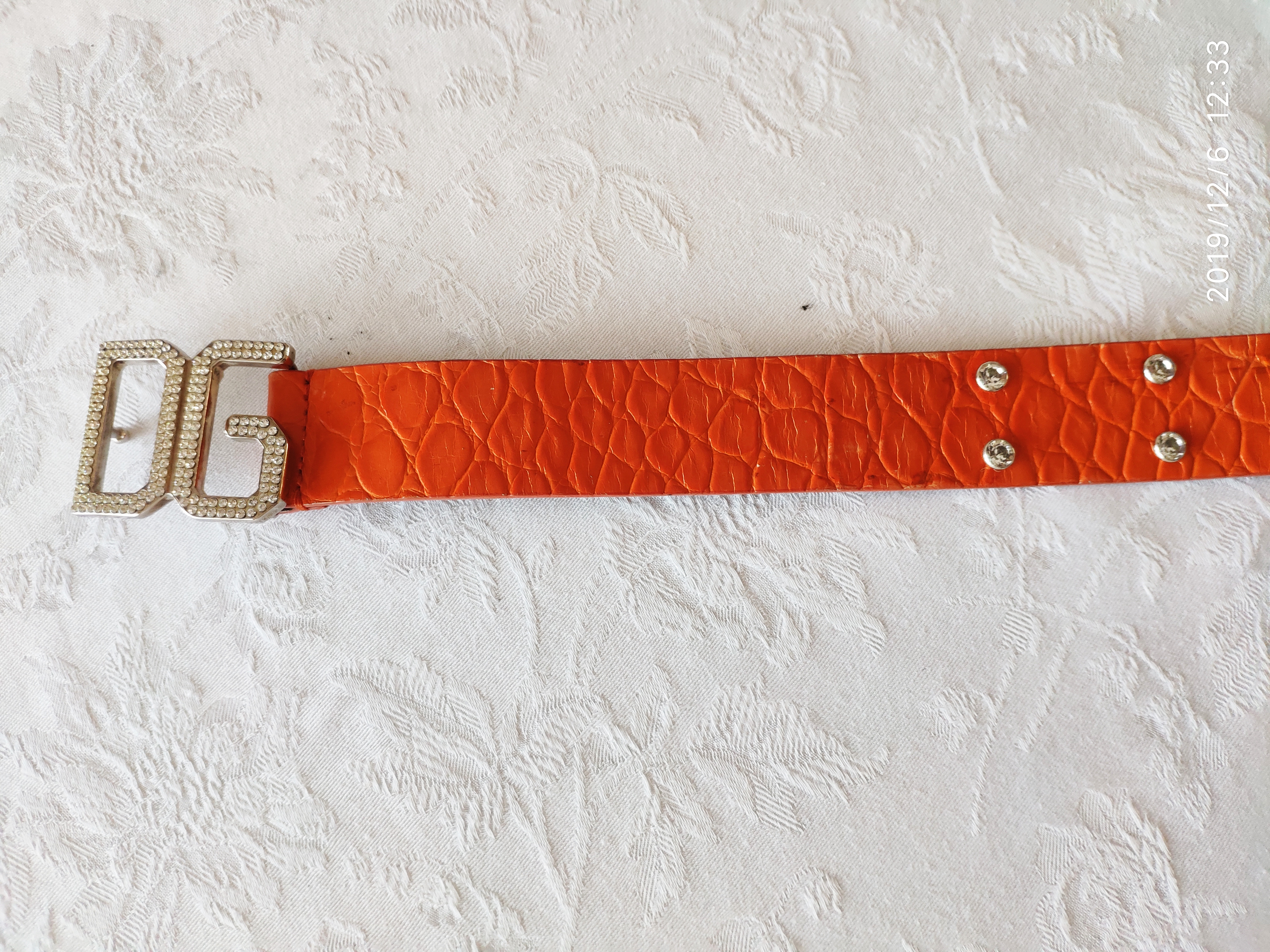 Preowned Dolce  Gabbana Leather Belt Swarovski Embellished Size M Orange