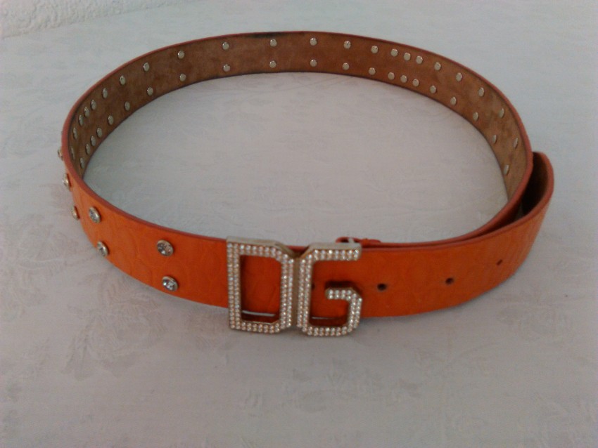 Preowned Dolce  Gabbana Leather Belt Swarovski Embellished Size M Orange