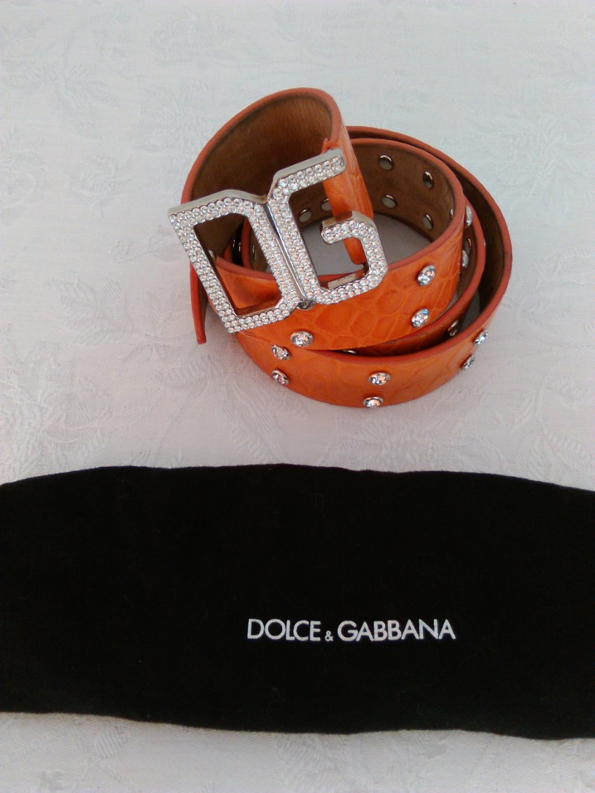 Preowned Dolce  Gabbana Leather Belt Swarovski Embellished Size M Orange