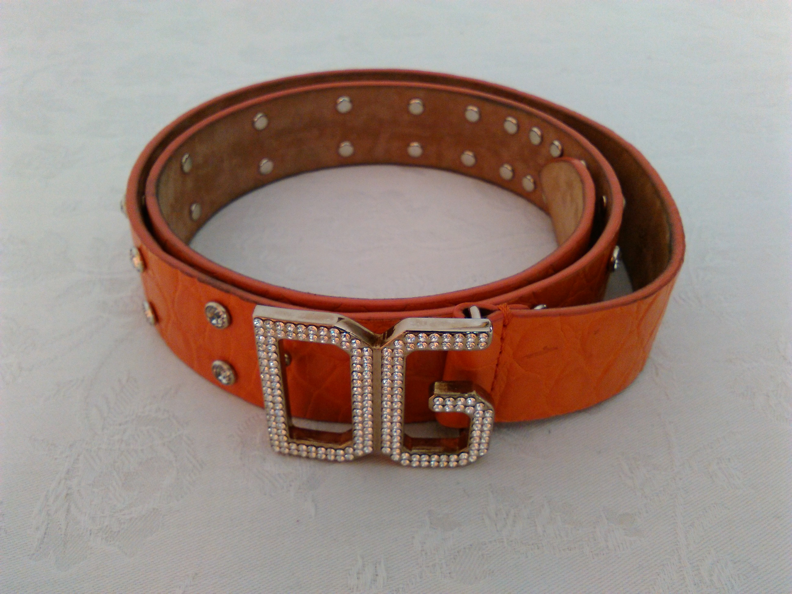 Preowned Dolce  Gabbana Leather Belt Swarovski Embellished Size M Orange