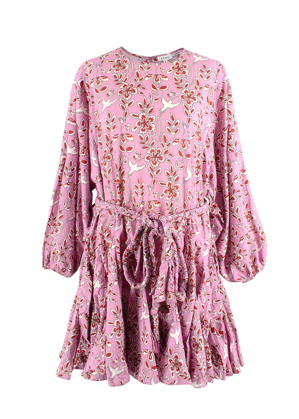 Preowned Rhode Ella Bird-Print Cotton Dress Size XL Pink