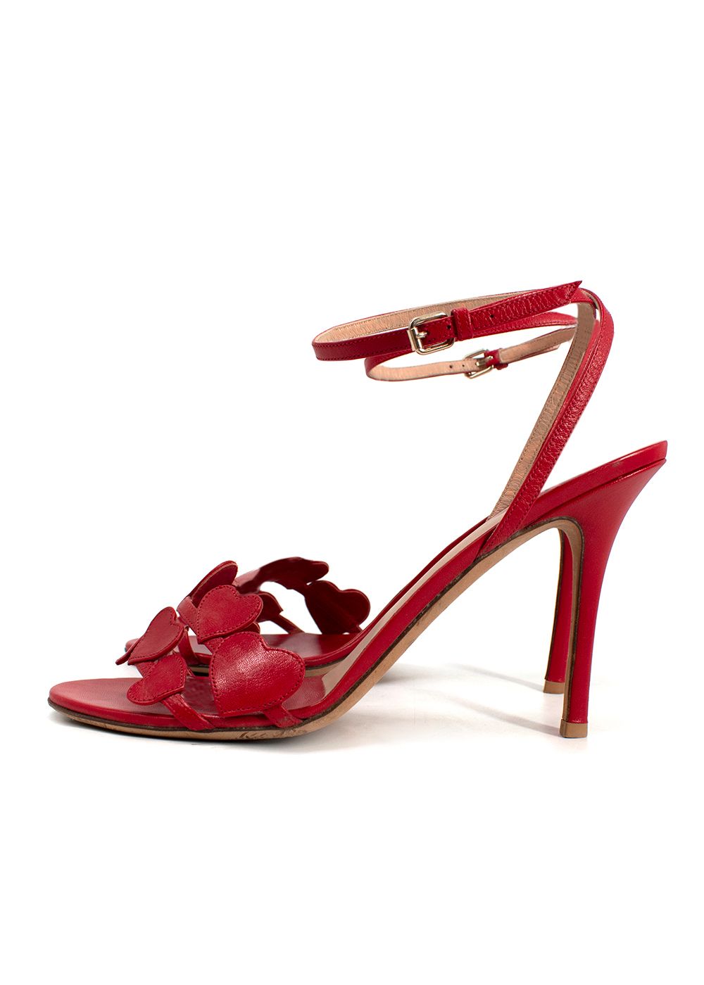 Preowned Valentino Red Leather Heart Strap Stiletto Heels Size 405