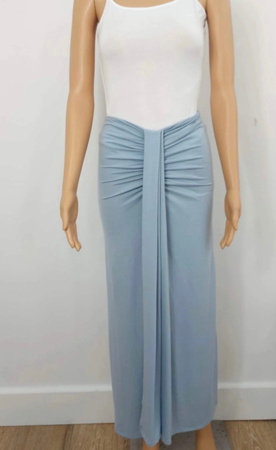 Reformation Baby Blue Ruched Detail Midi Skirt Size S Powder Blue tencel