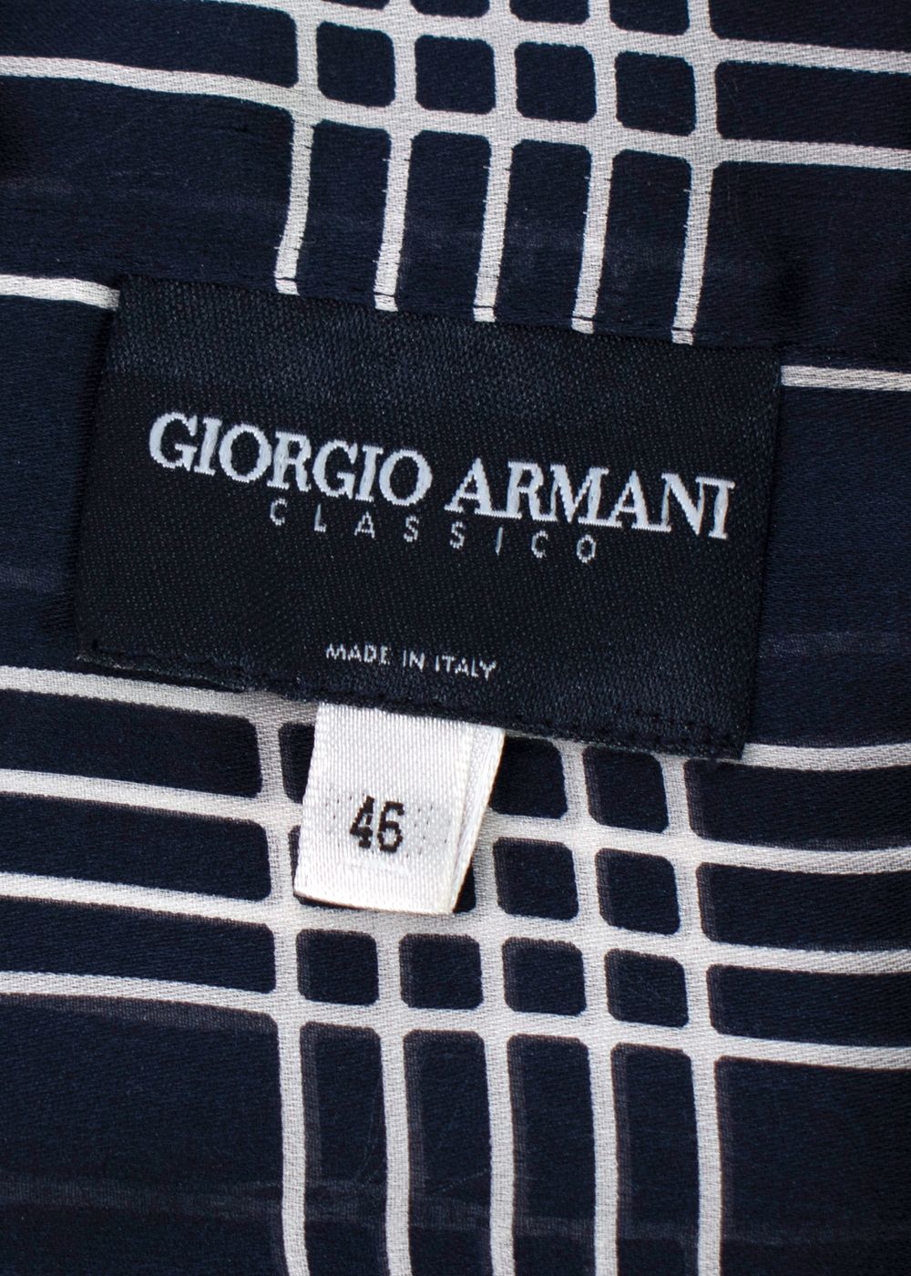 Giorgio Armani Navy and White Checked Sheer Silk Shirt Size L navy white