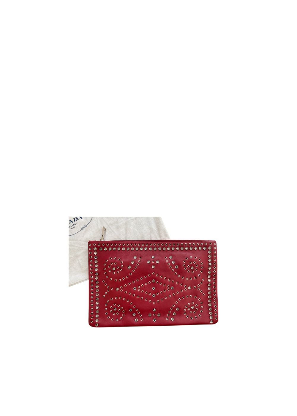 Preowned Prada Red Leather Eyelet Clutch Bag