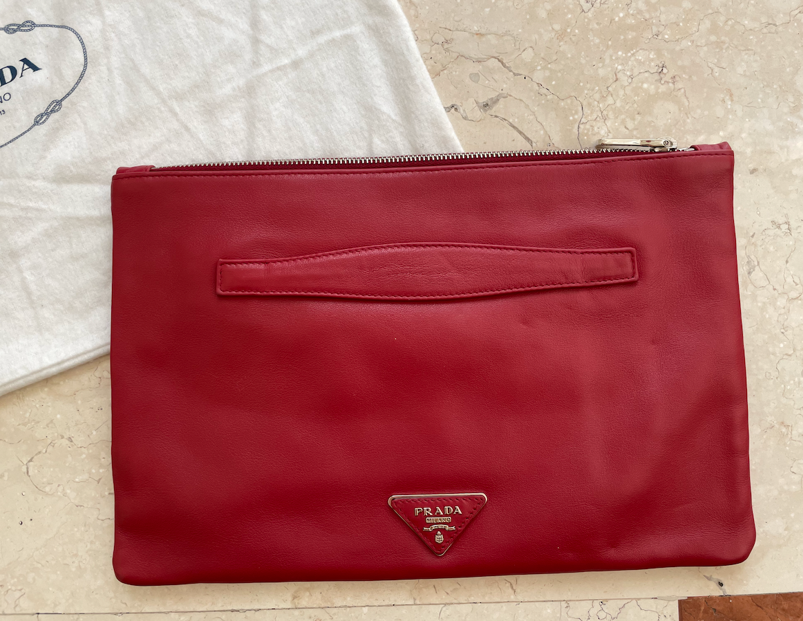 Preowned Prada Red Leather Eyelet Clutch Bag