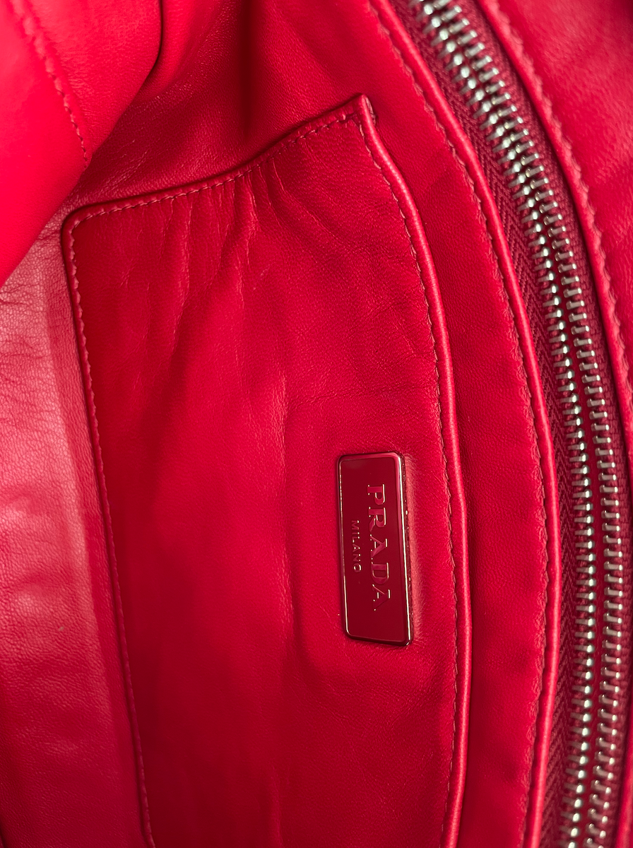 Preowned Prada Red Leather Eyelet Clutch Bag